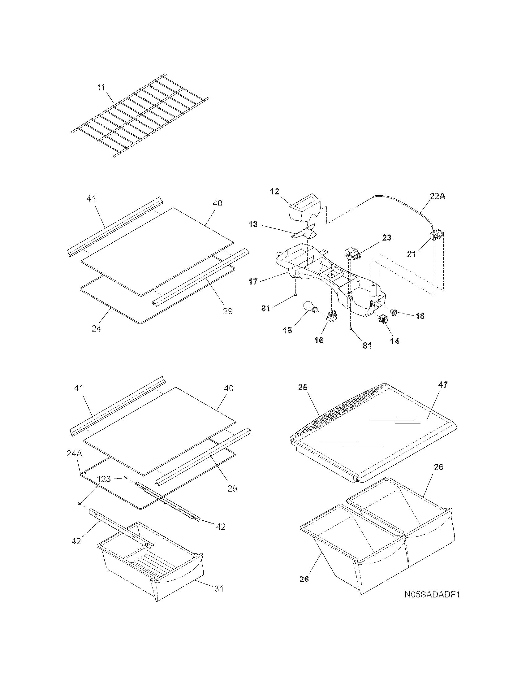 Frigidaire FTMD18P4KB6 shelves diagram