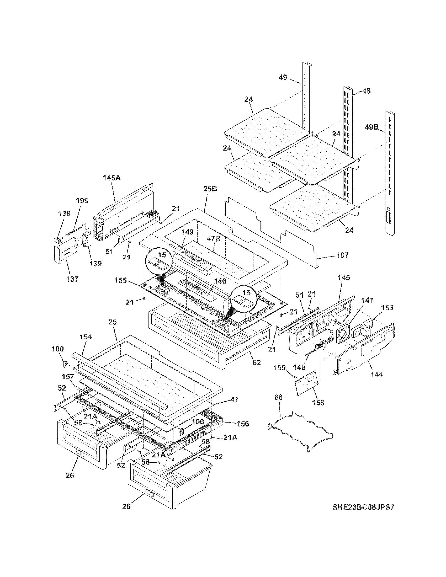 Electrolux E23BC68JPS9 shelves diagram