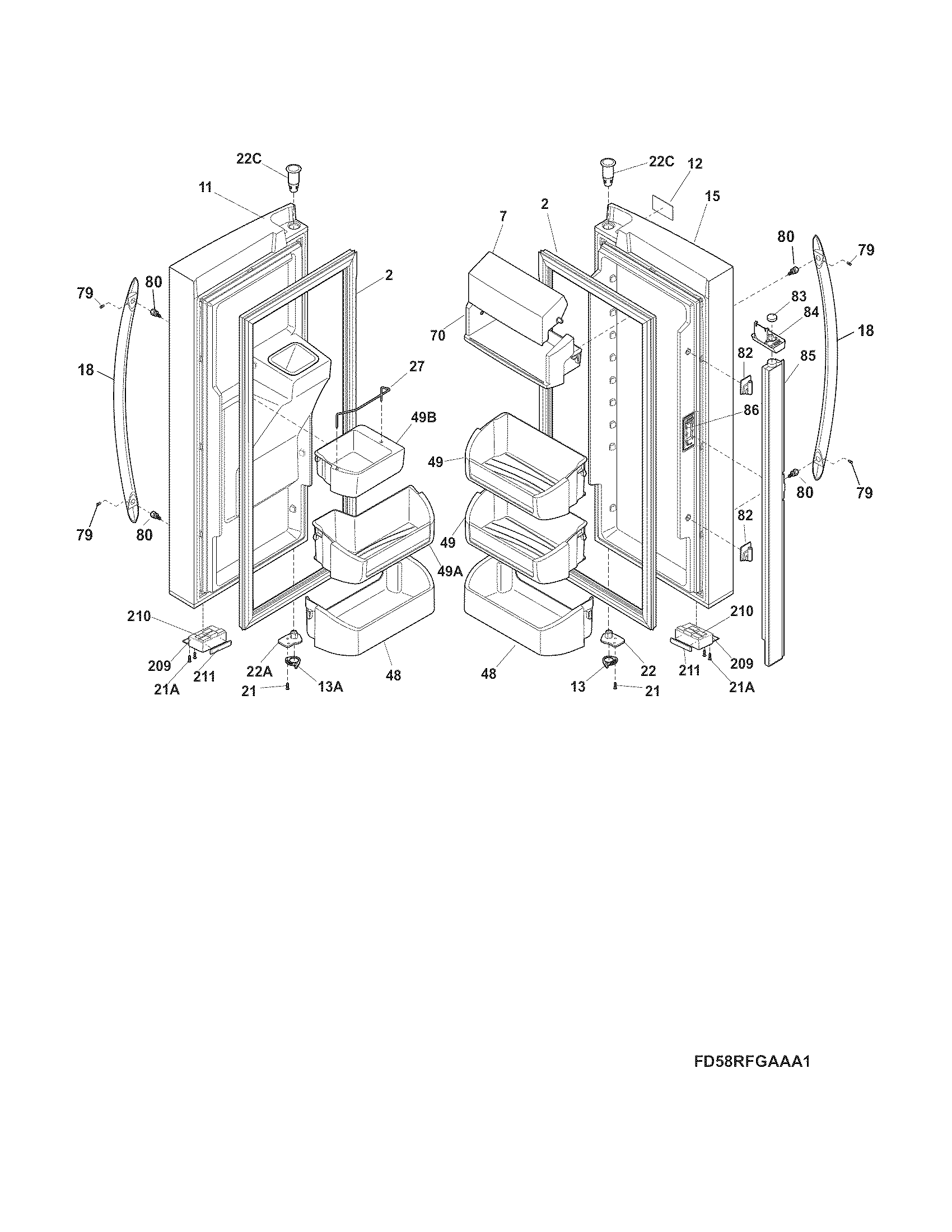 Frigidaire FGHB2844LFC fresh food doors diagram