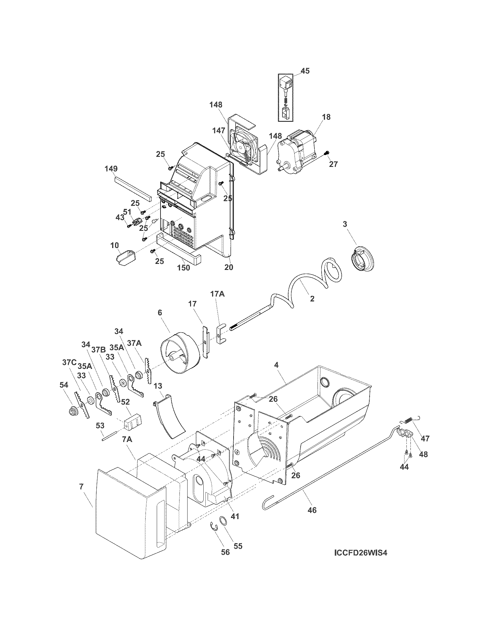 Frigidaire FGHB2844LFC ice container diagram