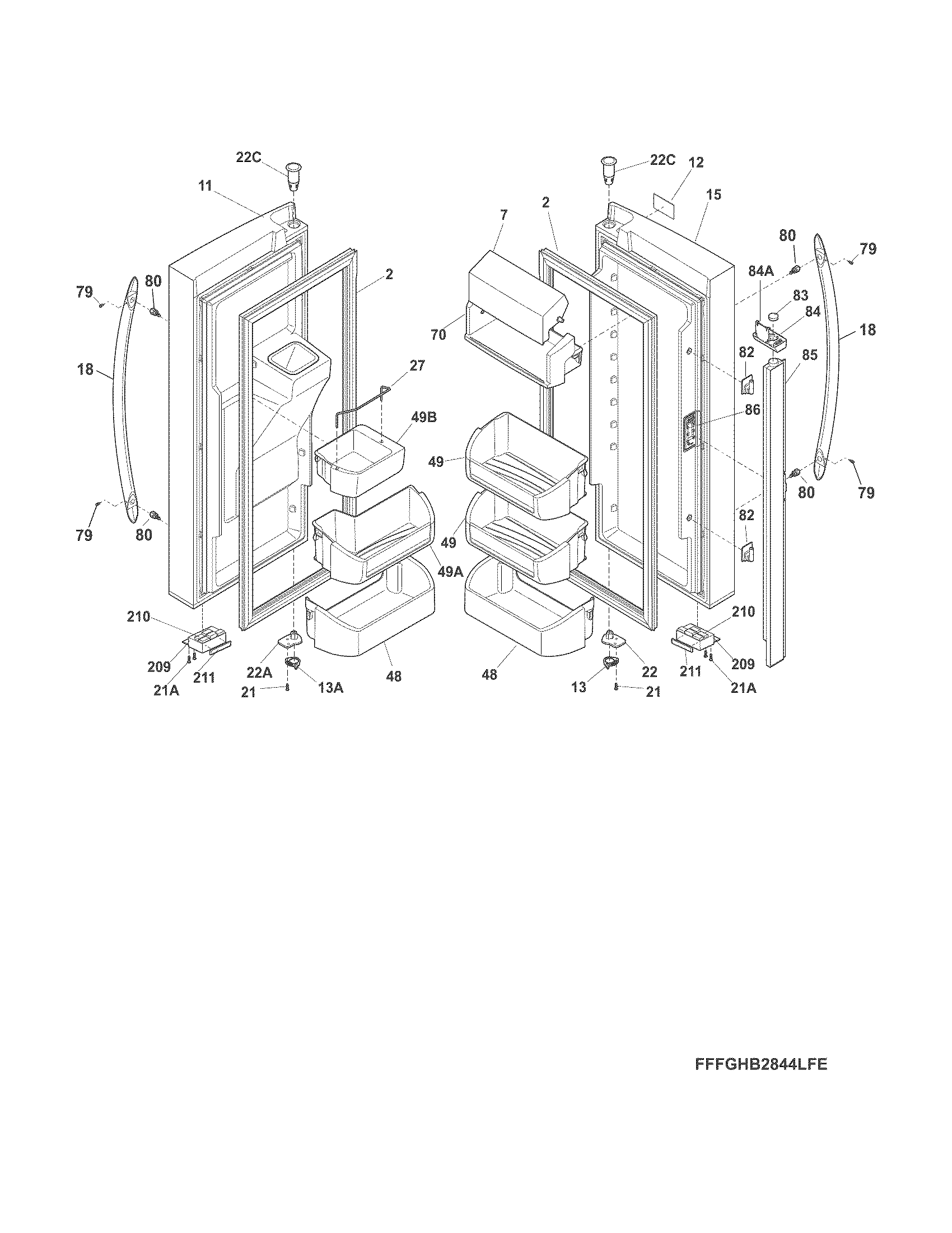 Frigidaire FGHB2844LFE fresh food doors diagram