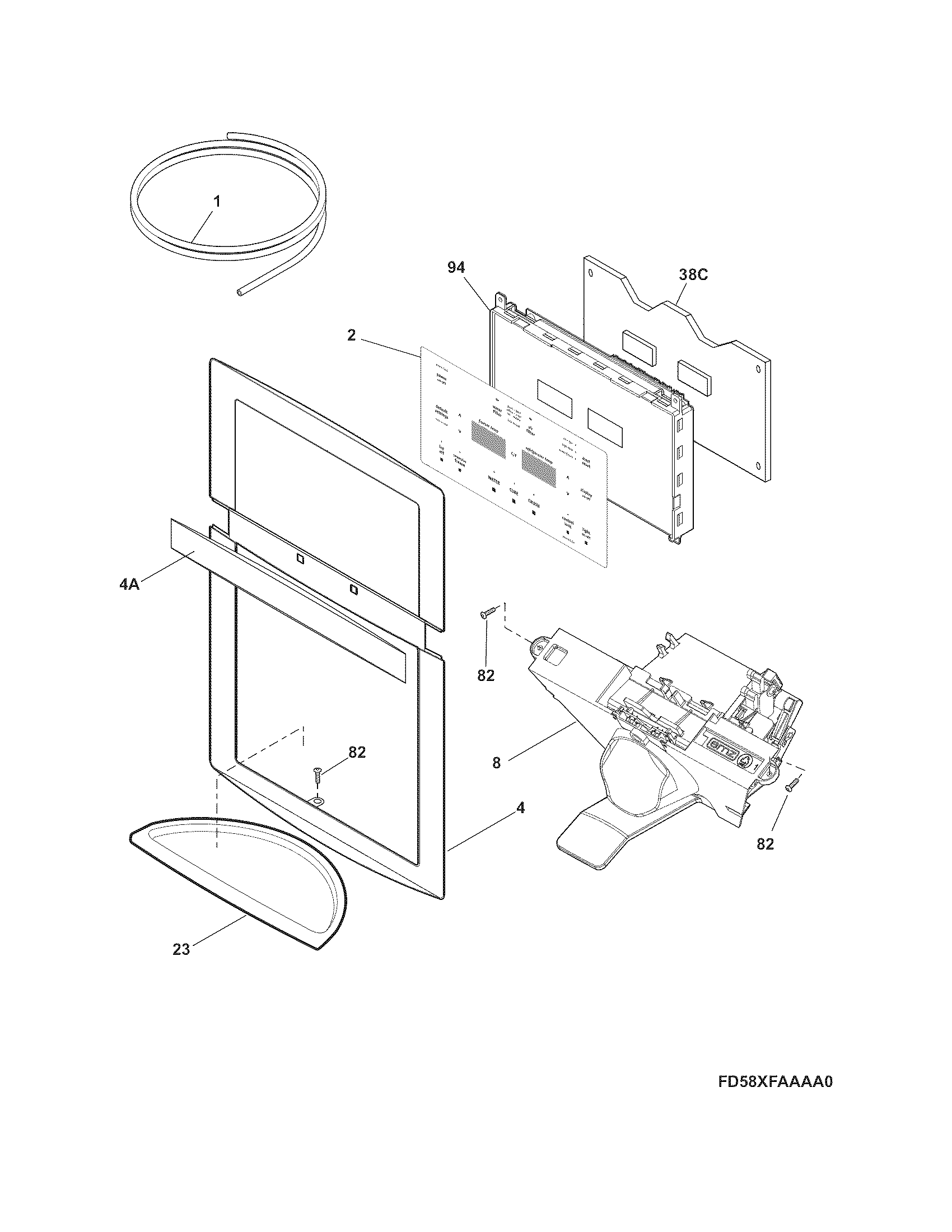 Frigidaire FGHB2844LFE controls & ice dispenser diagram