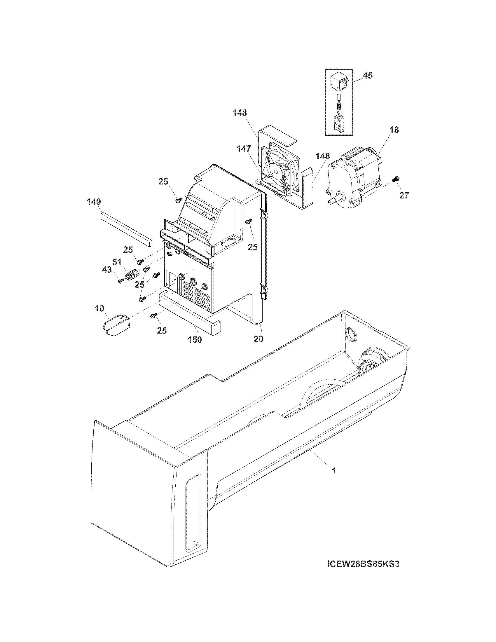 Frigidaire FGHB2844LFE ice container diagram