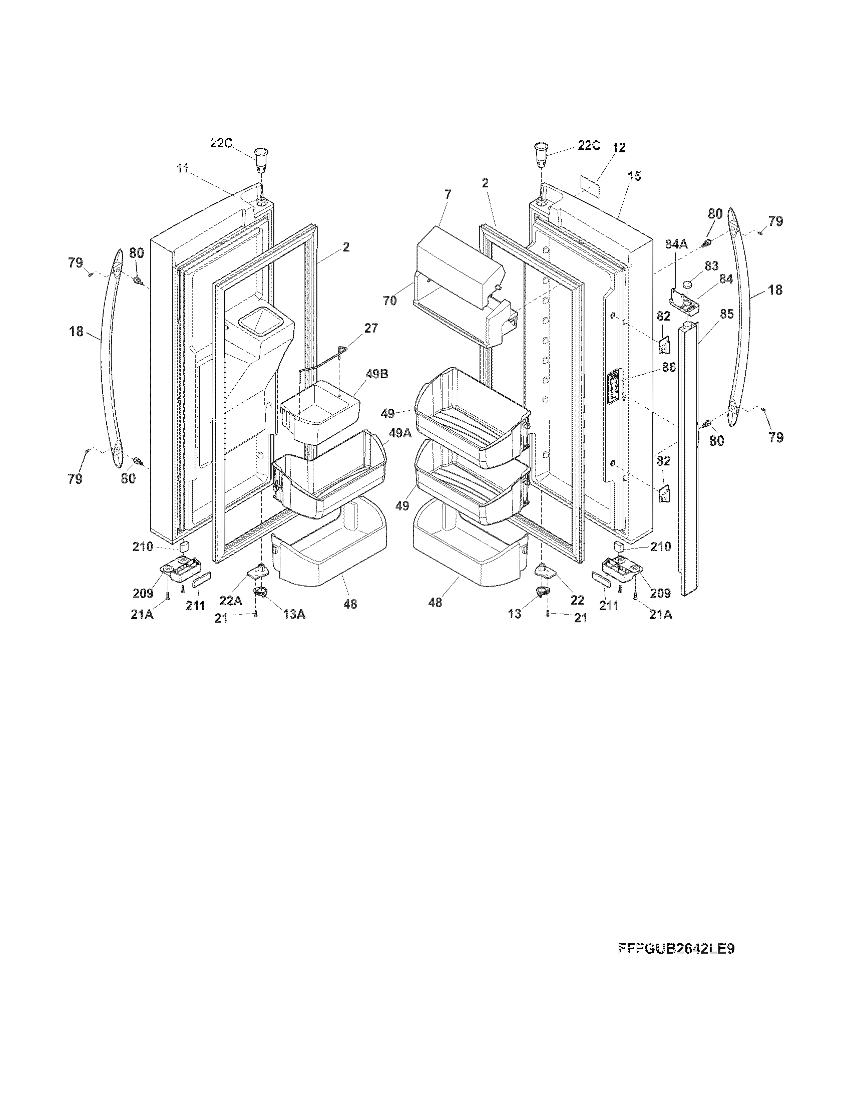 Frigidaire FGHB2844LFG fresh food doors diagram