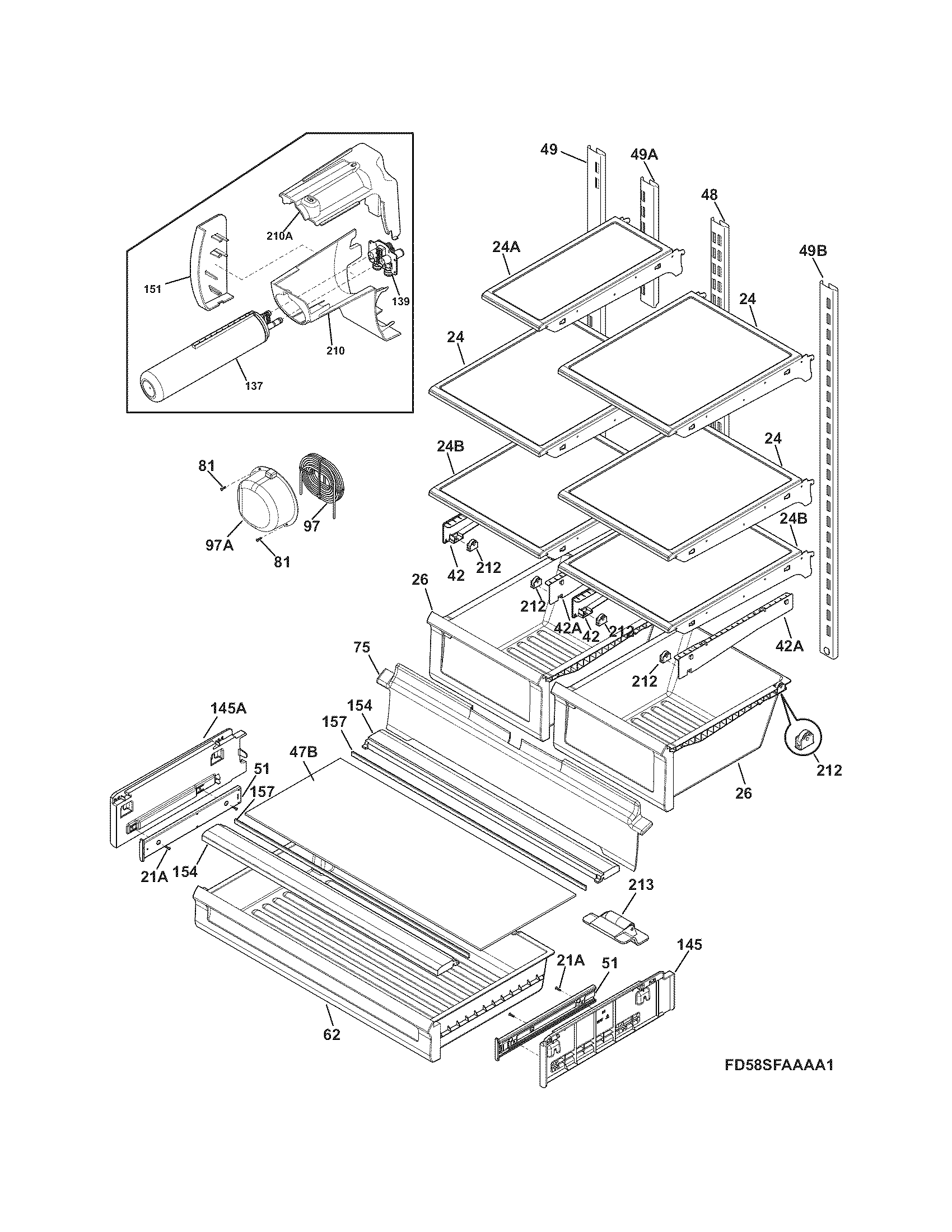 Frigidaire FGHB2844LFG shelves diagram