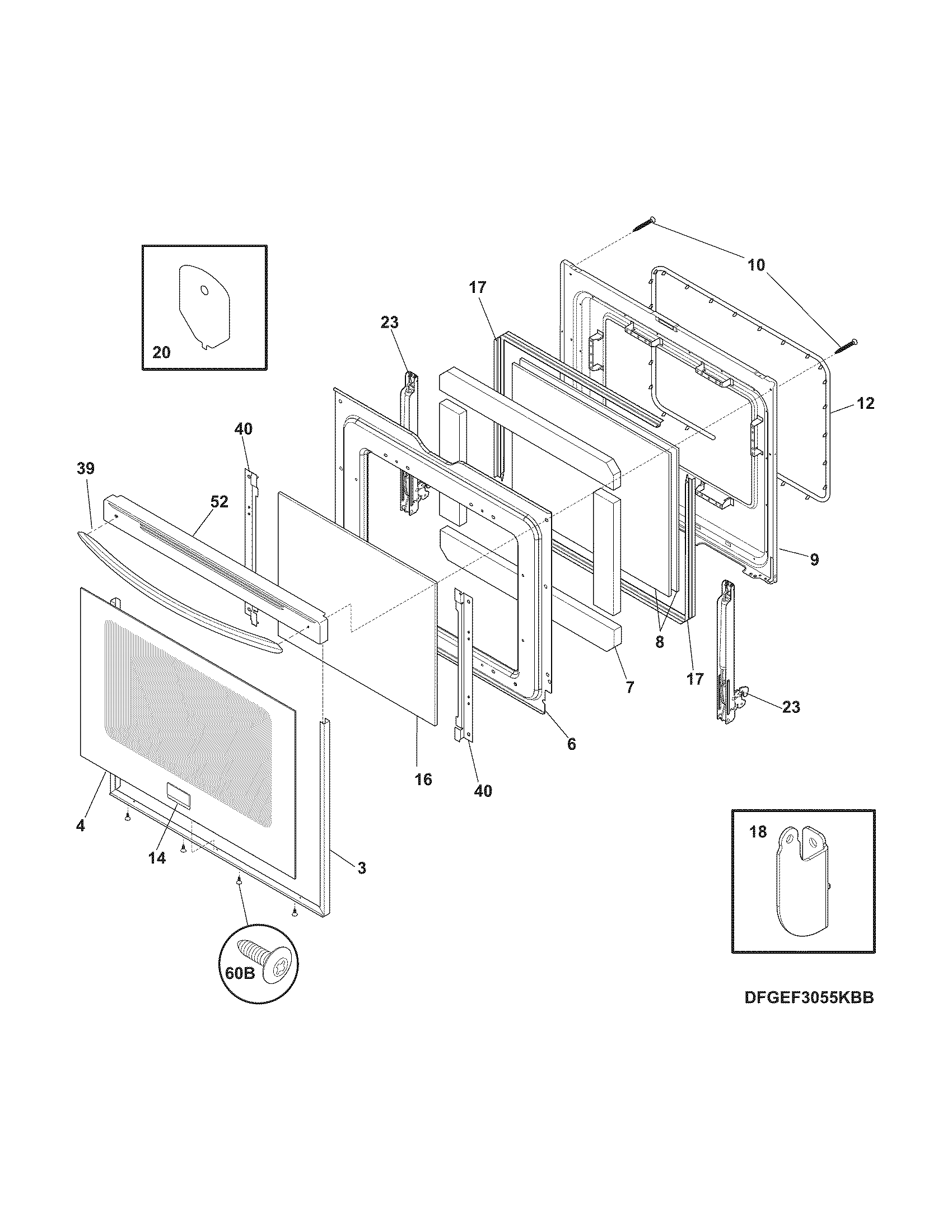 Frigidaire FGEF3055MWD door diagram