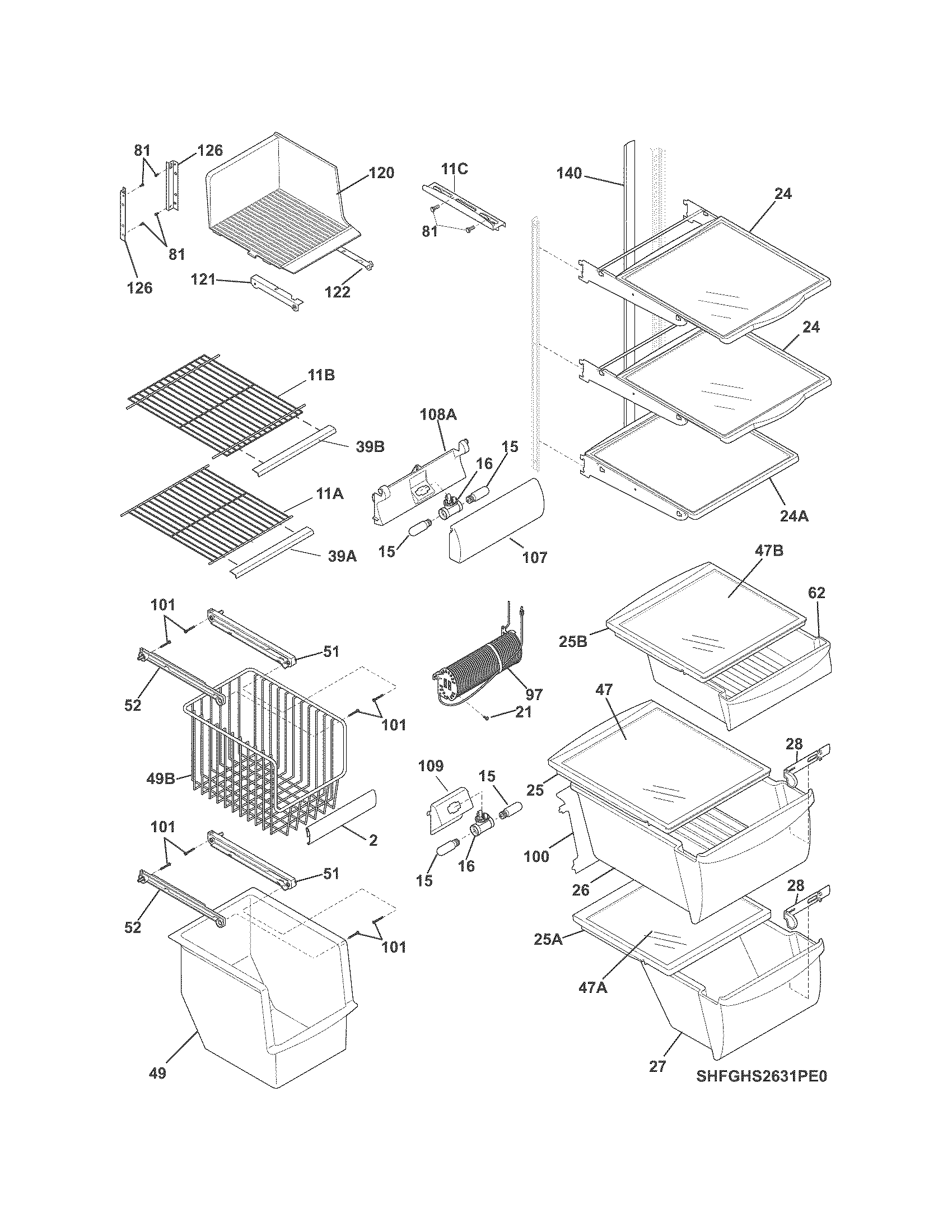 Frigidaire FGHS2631PF1 shelves diagram