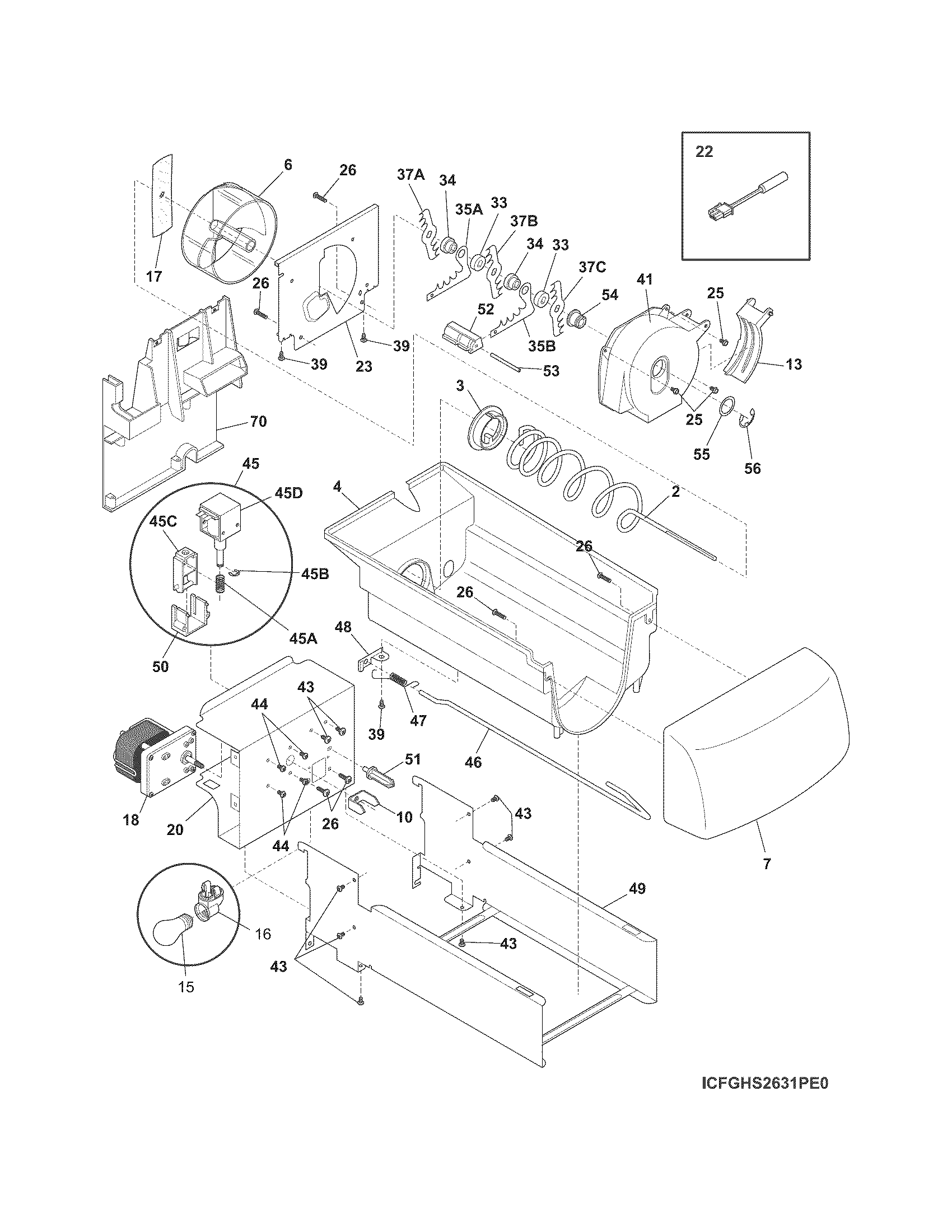 Frigidaire FGHS2631PF1 ice container diagram