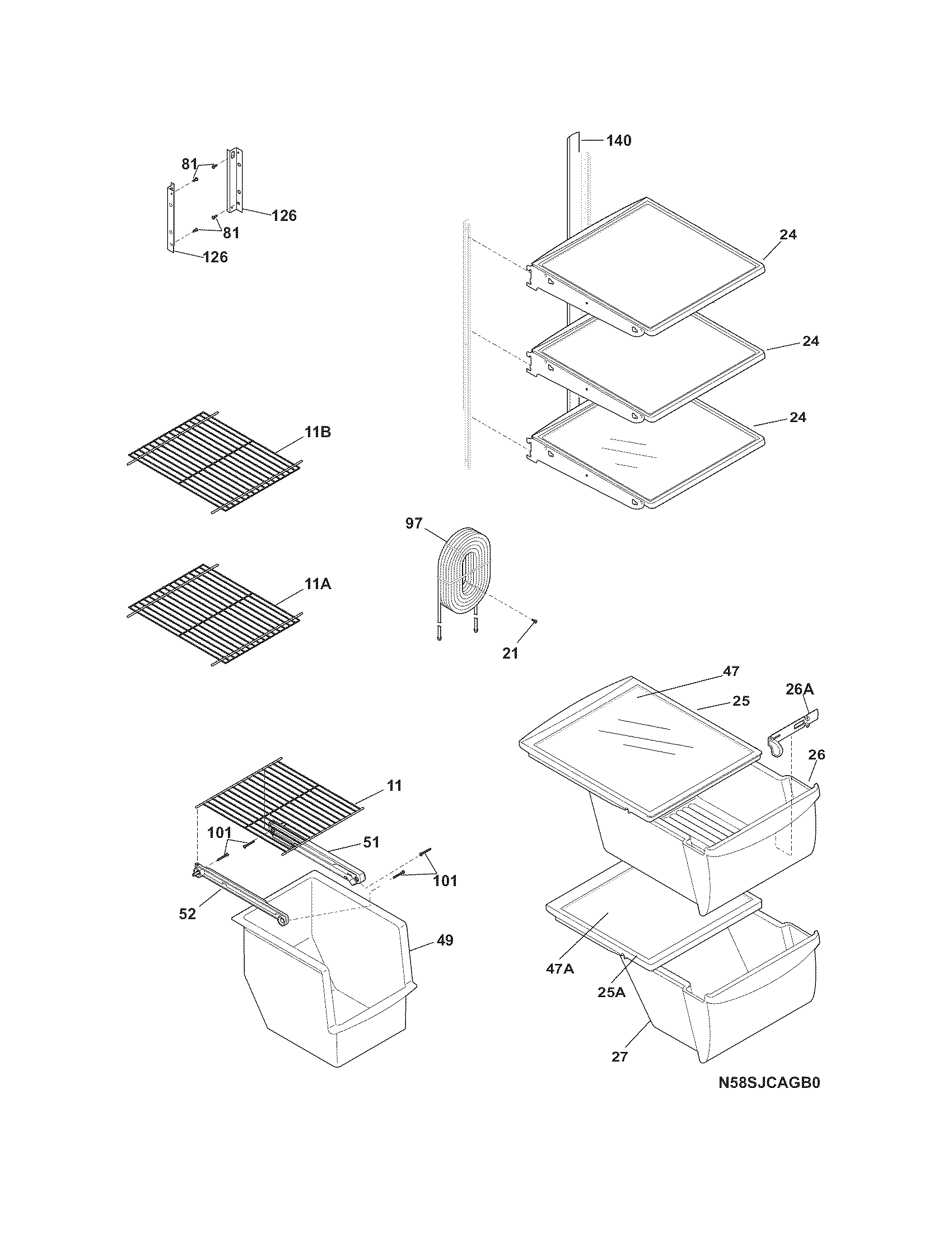 Frigidaire FFHS2622MBD shelves diagram