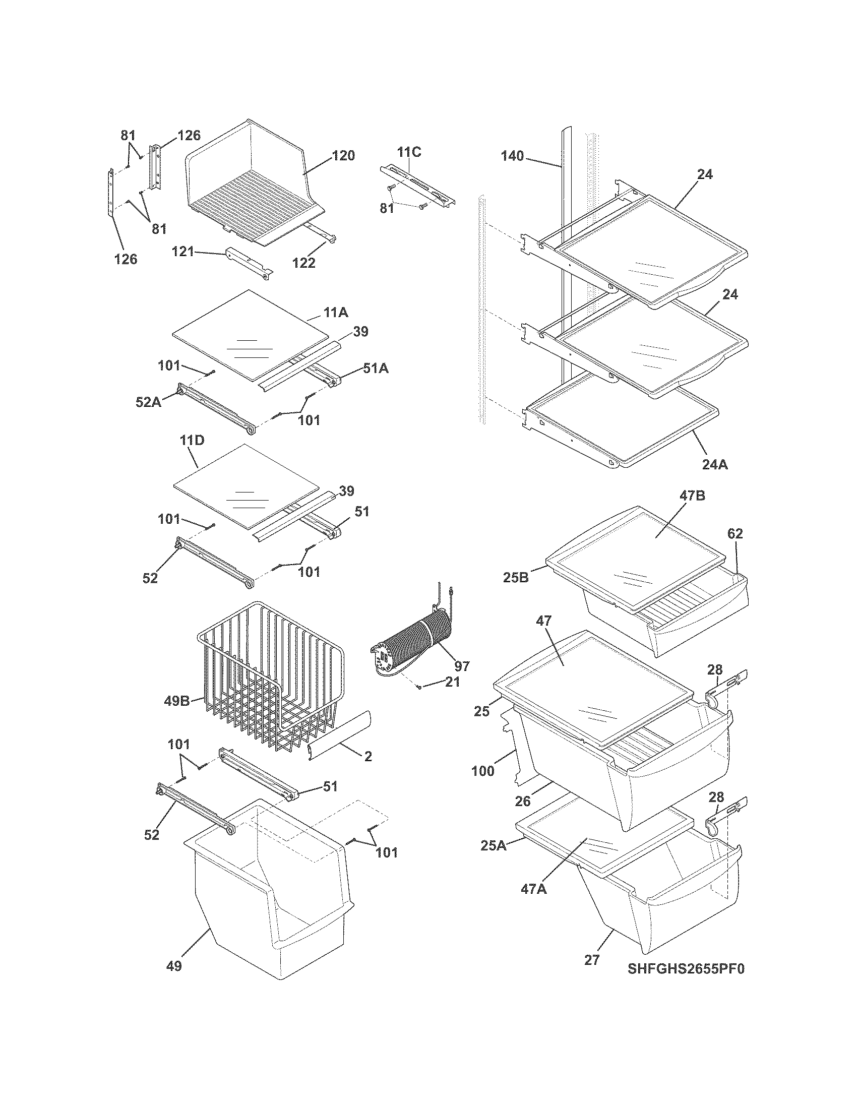 Frigidaire FGHS2655PF1 shelves diagram