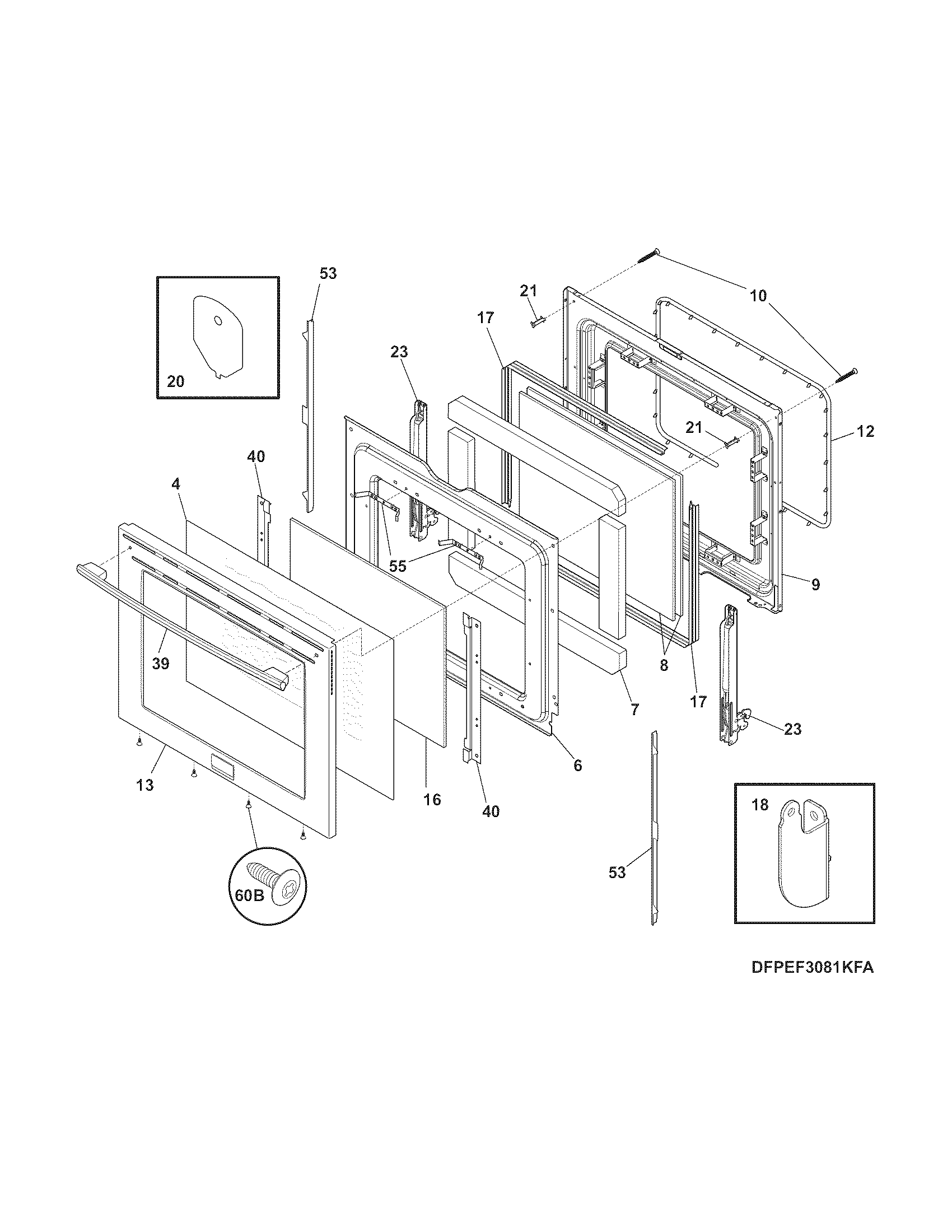 Frigidaire FPEF3081MFD door diagram