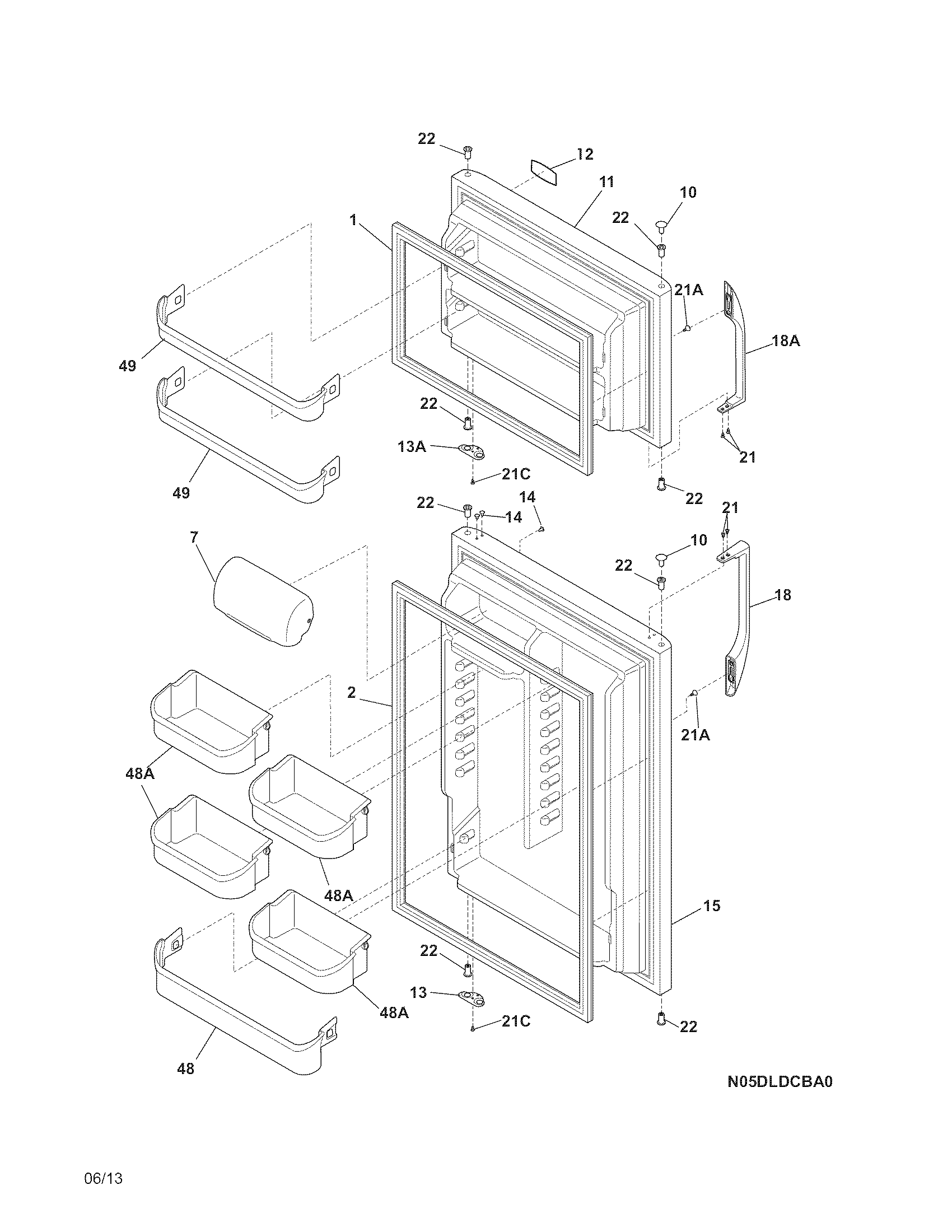 Frigidaire CFHT1843LW8 doors diagram