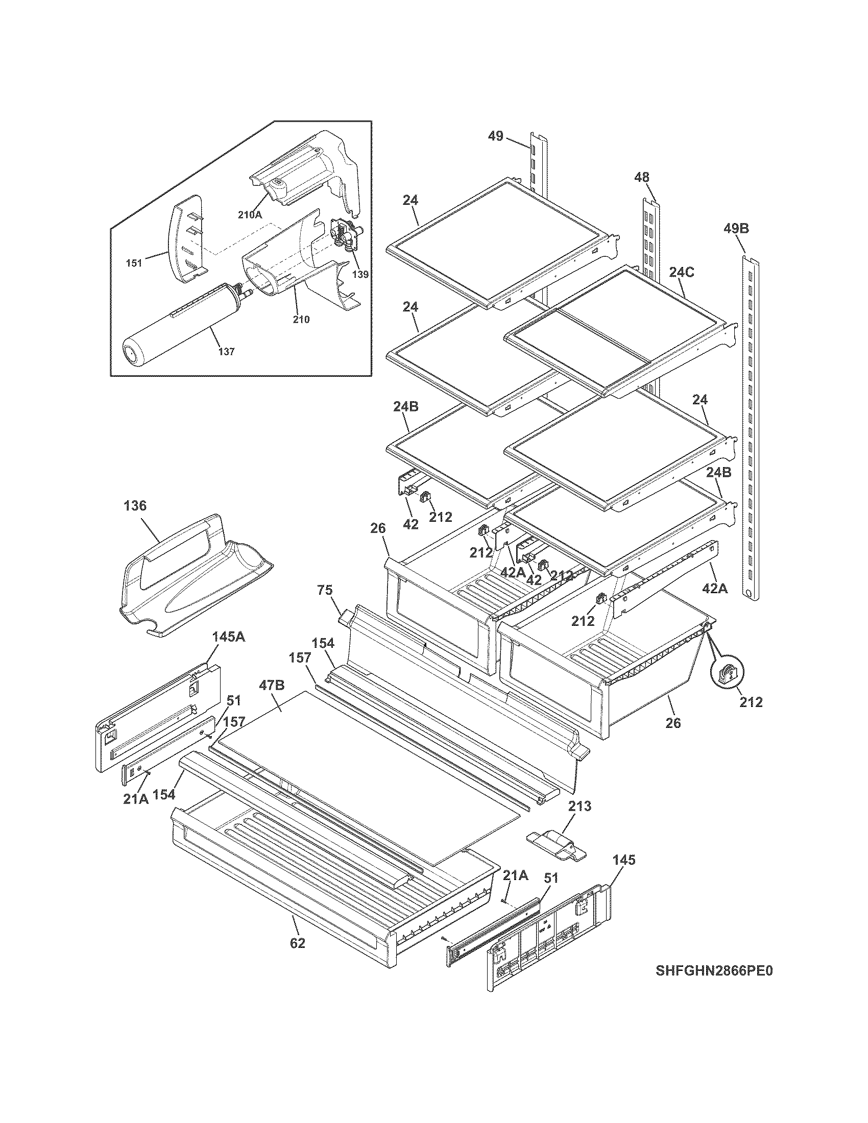 Frigidaire FGHN2866PE1 shelves diagram
