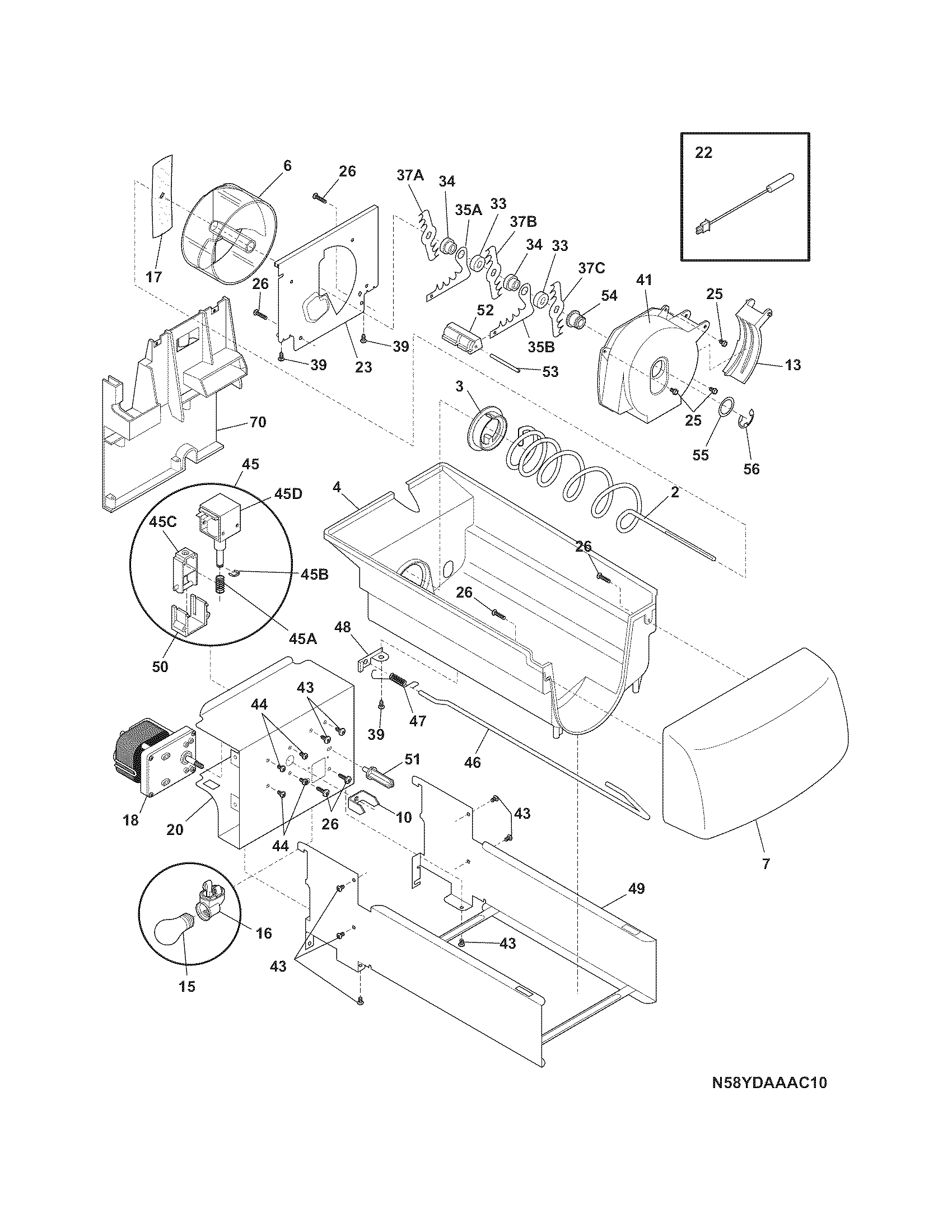 Frigidaire FFSC2323LS9 ice container diagram