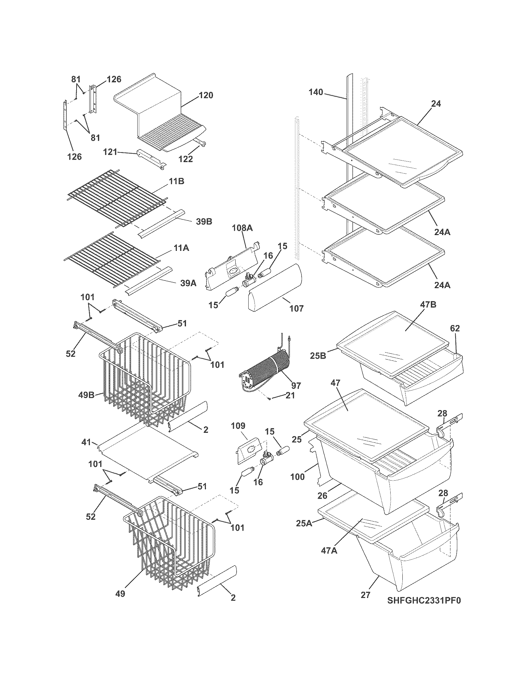 Frigidaire FGHC2331PF4 shelves diagram