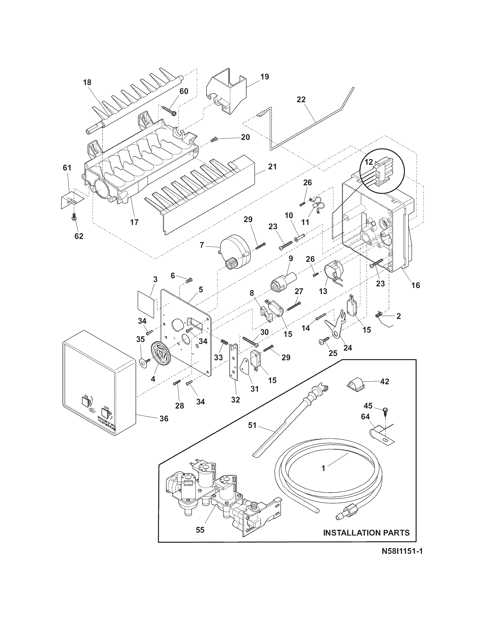 Frigidaire DGUS2645LF4 ice maker diagram