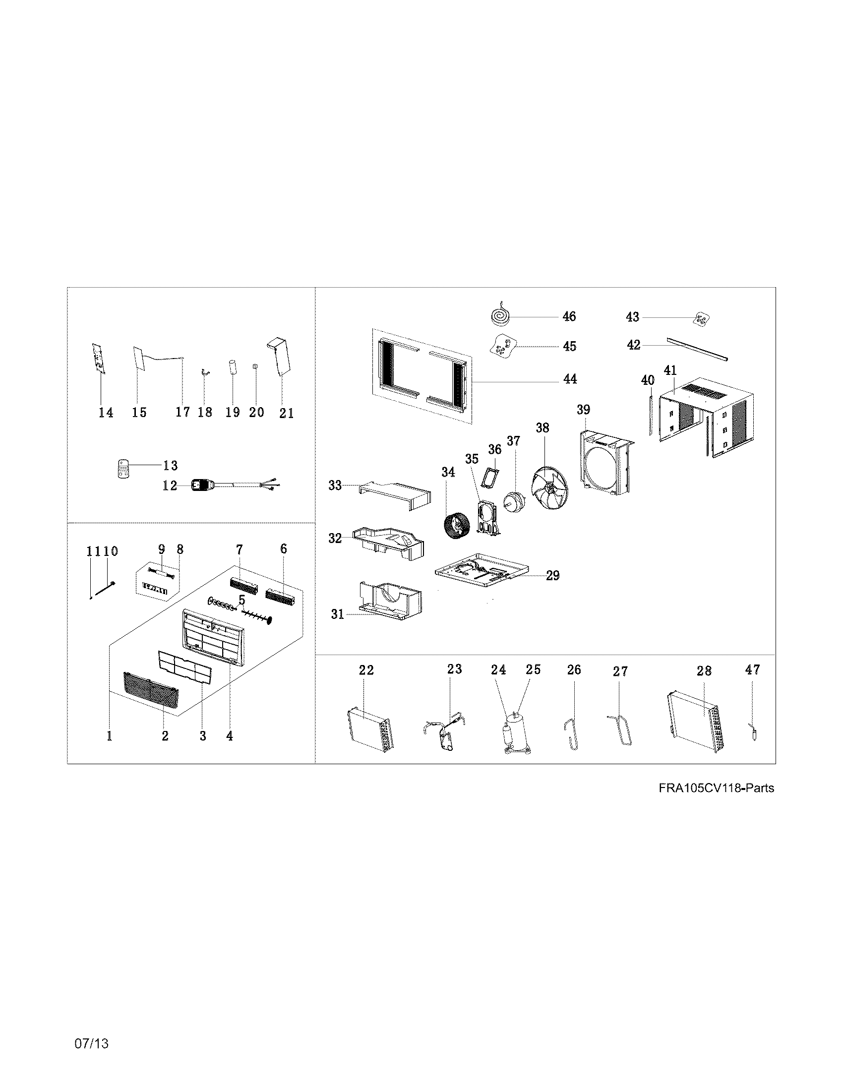 Frigidaire FRA106CVA18 recommended spare parts diagram