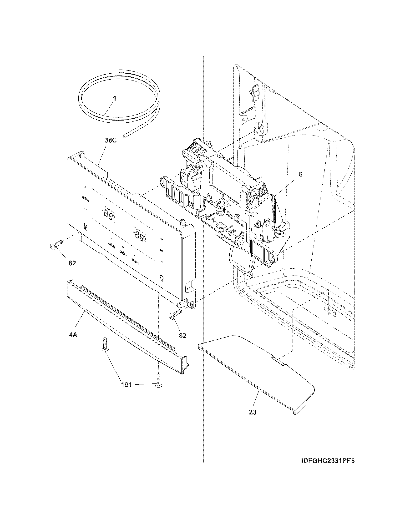 Frigidaire FGHC2331PF5 ice & water dispenser diagram