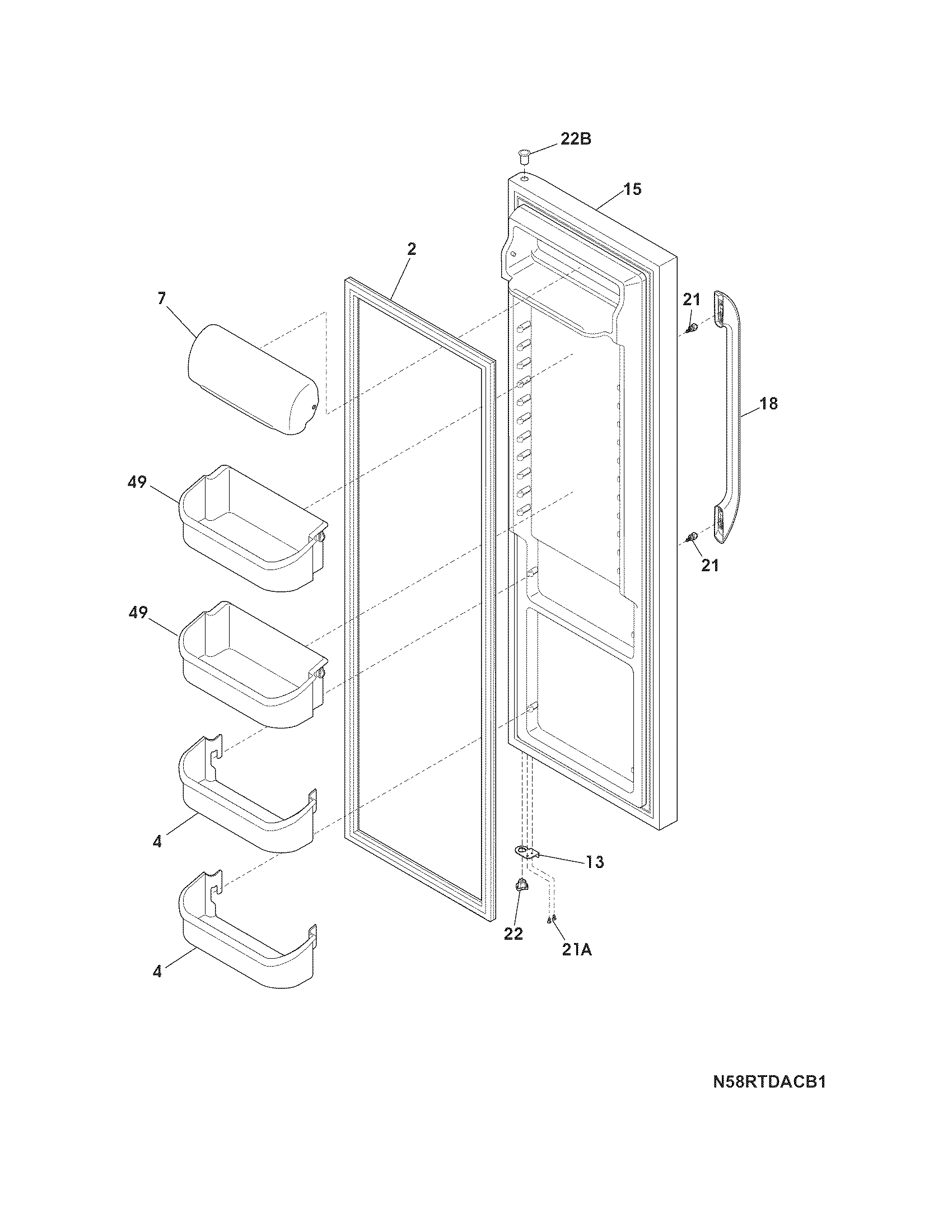 Frigidaire FFHS2611LWB refrigerator door diagram