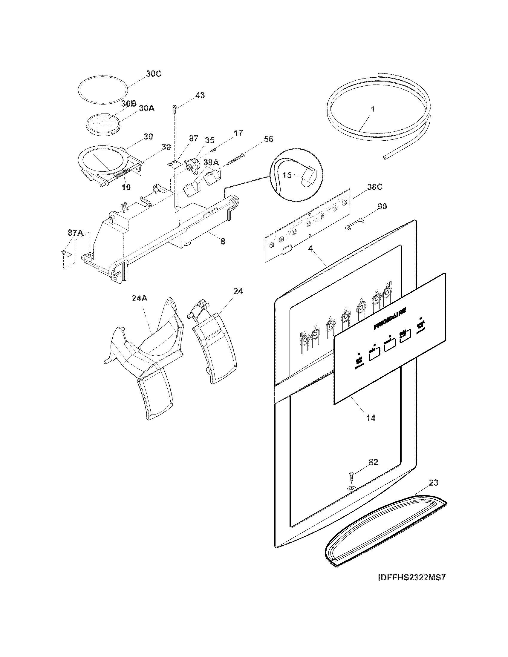 Frigidaire FFHS2322MS9 ice & water dispenser diagram