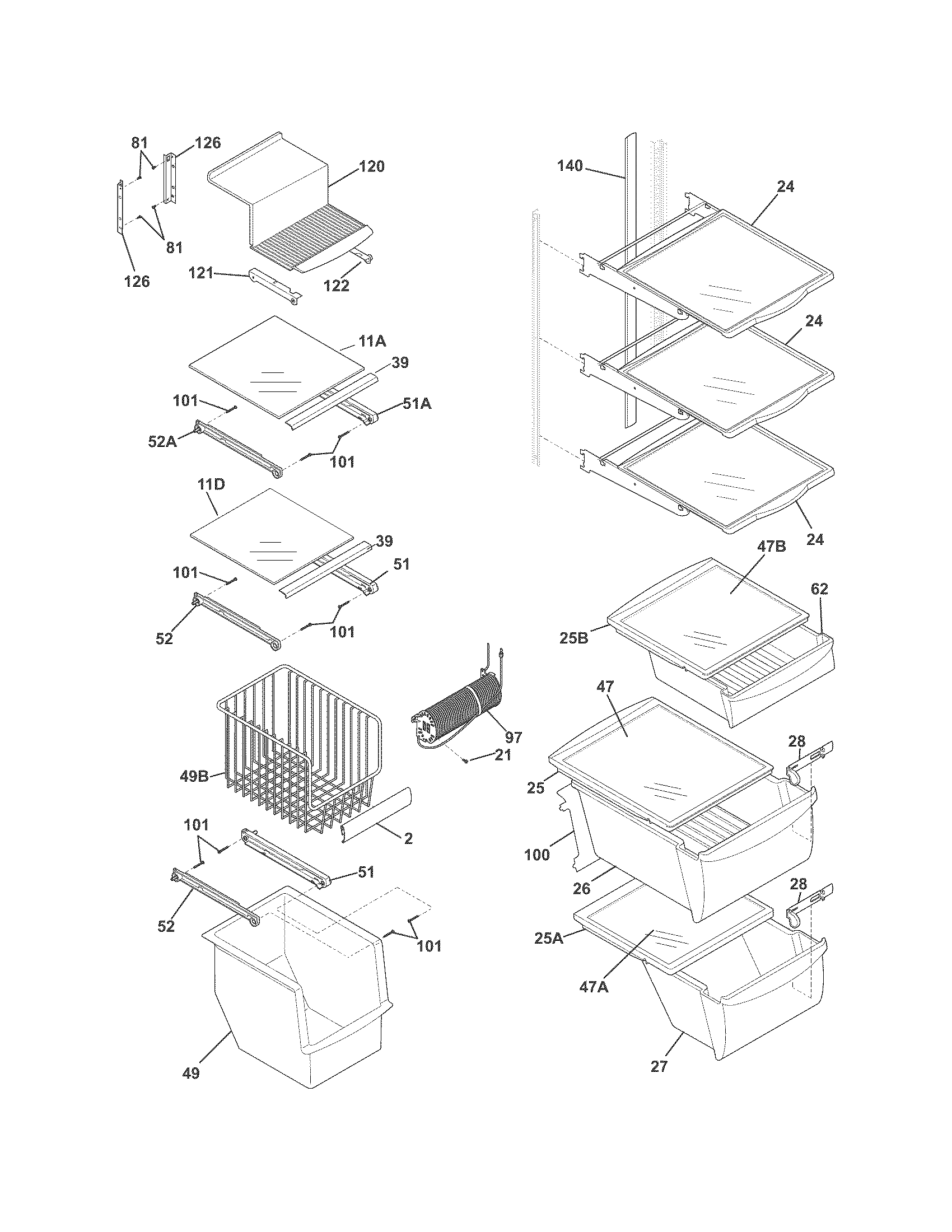 Frigidaire FPHS2399PF2 shelves diagram