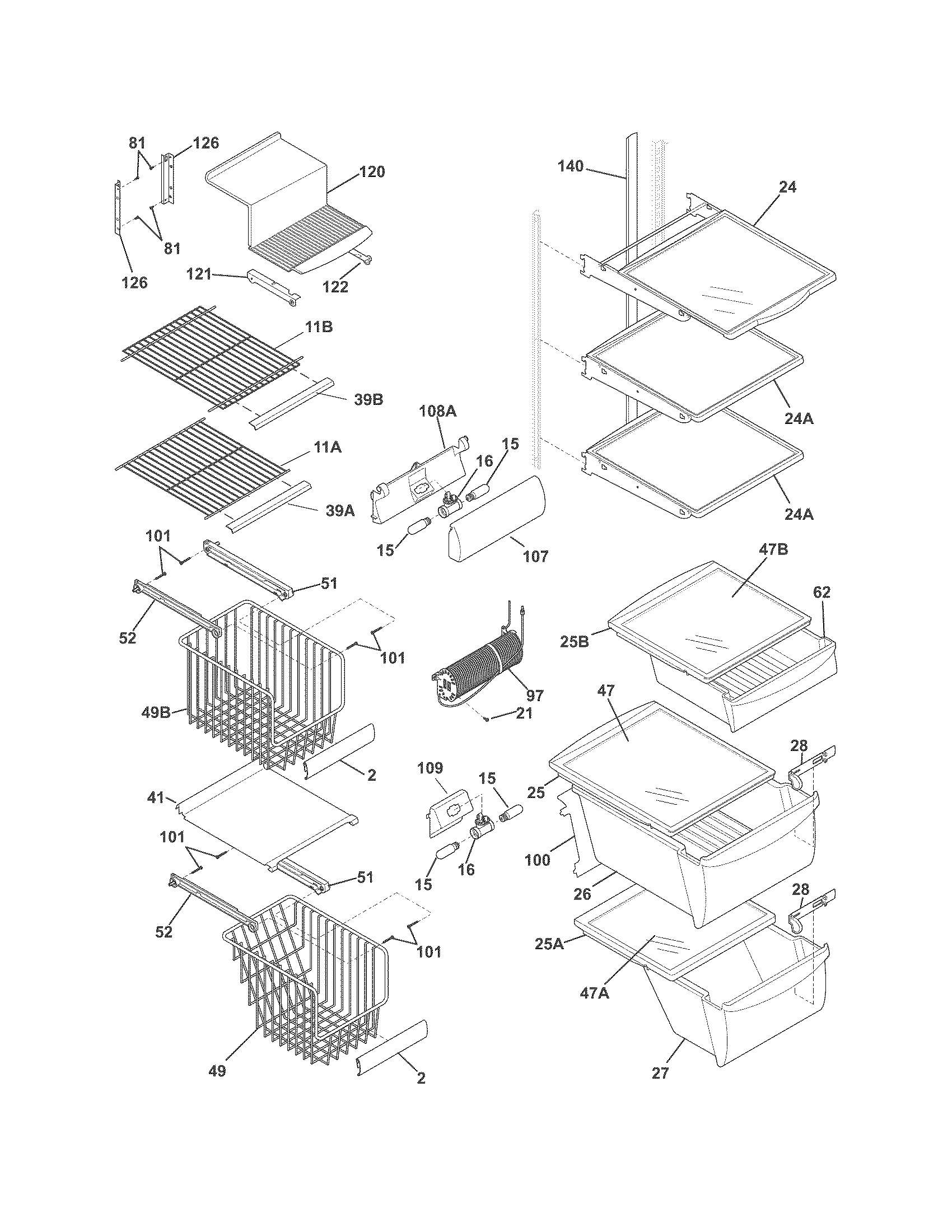 Frigidaire FGHC2331PF6 shelves diagram