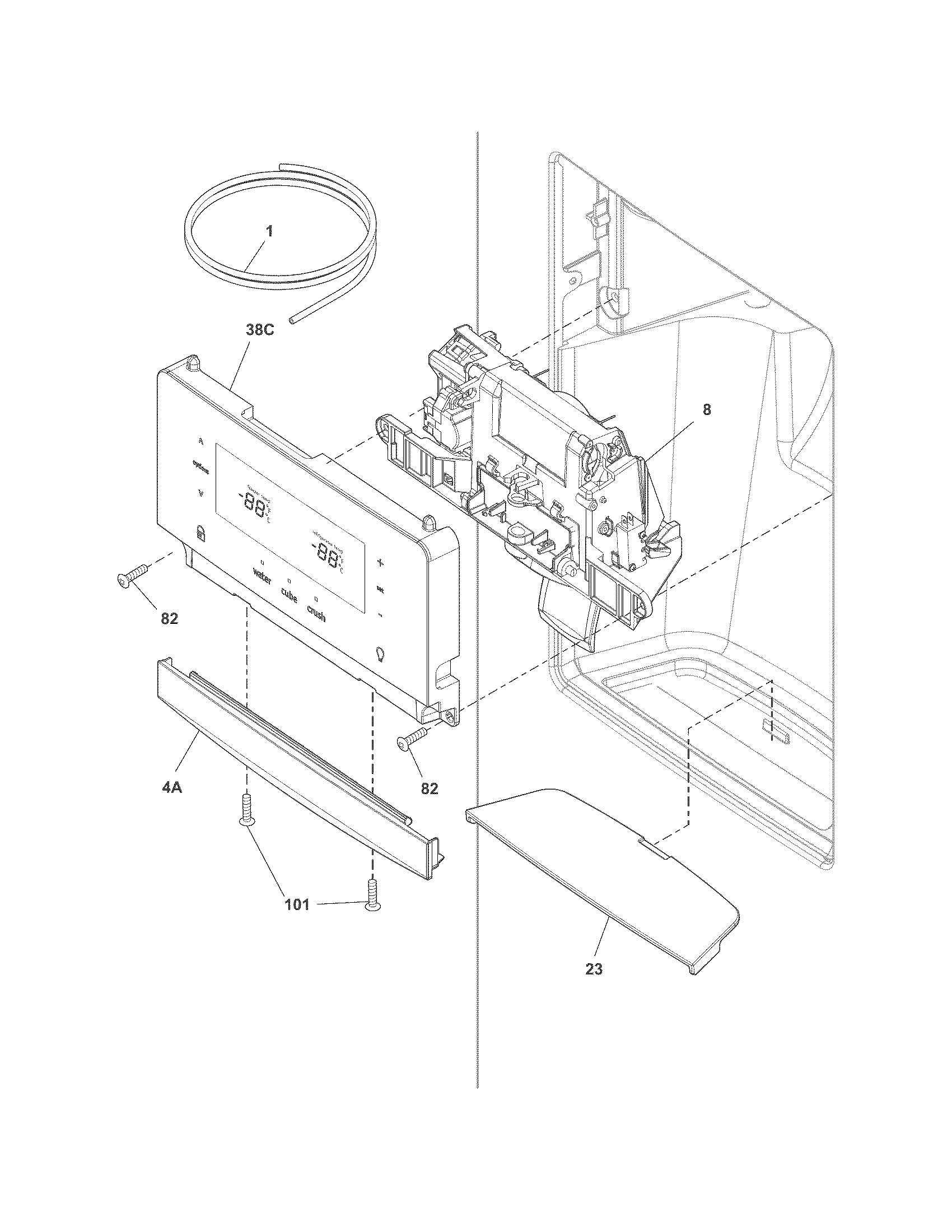 Frigidaire FGHC2331PF6 ice & water dispenser diagram
