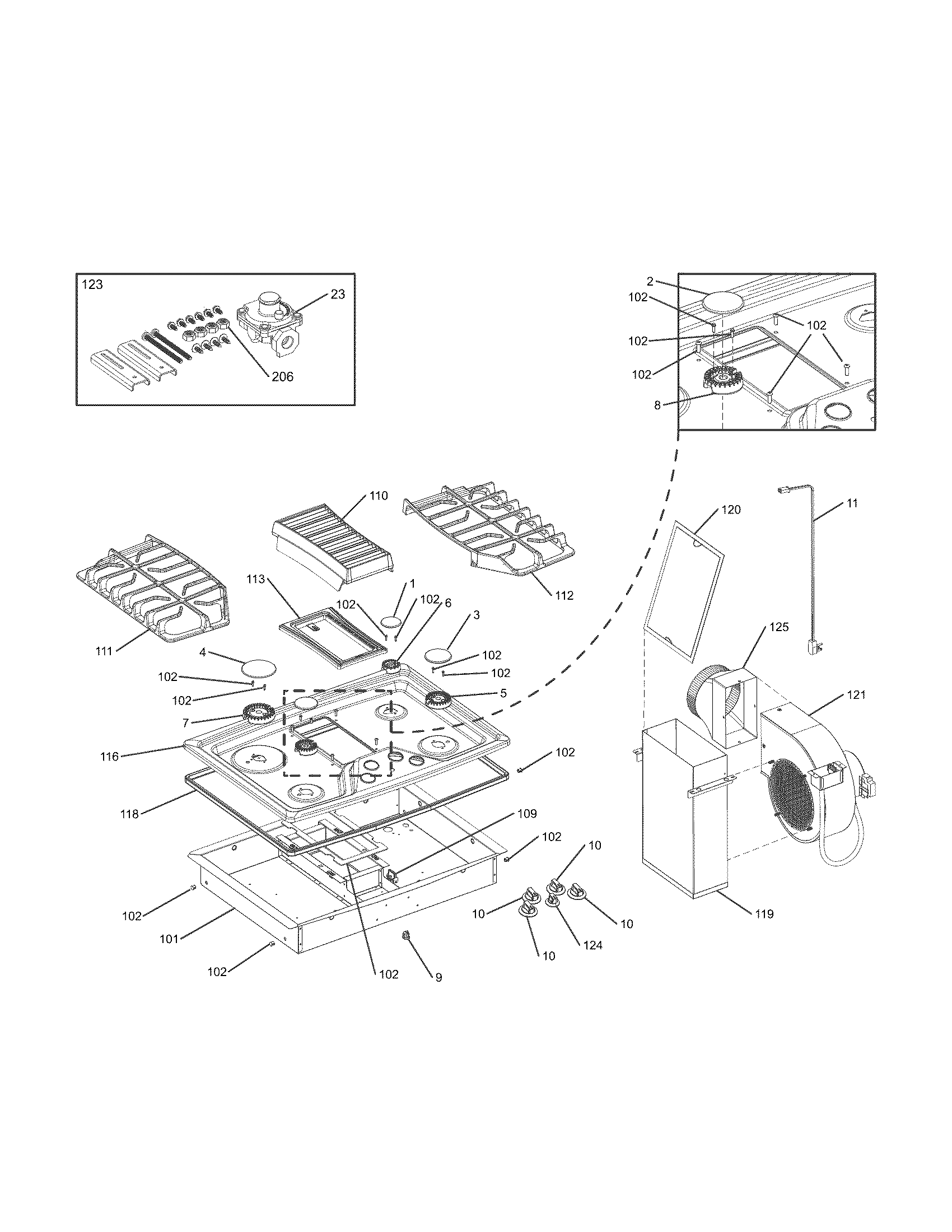 Kenmore Elite 79031113110 cook top diagram