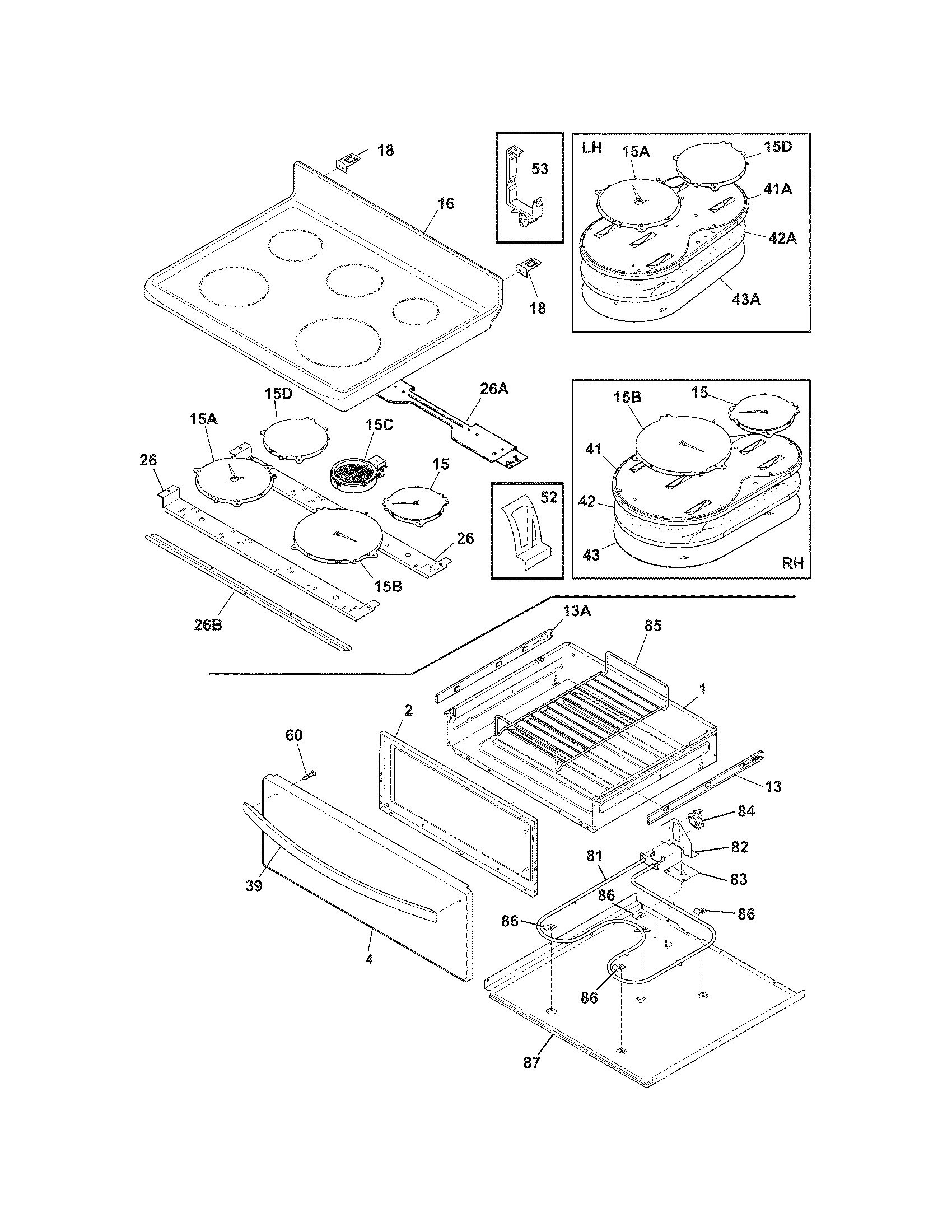 Electrolux CEI30IF4LSB top/drawer diagram
