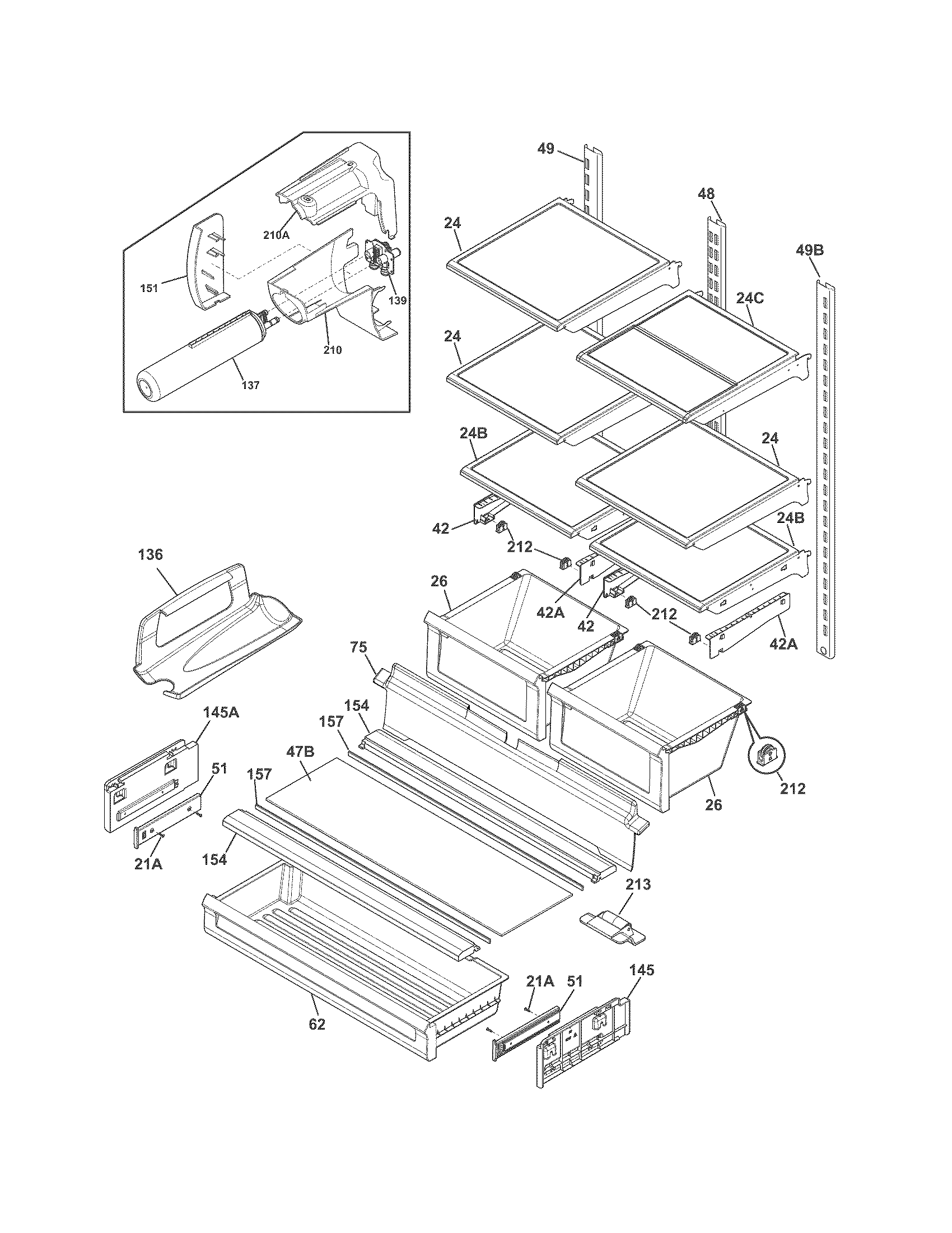 Frigidaire FPHG2399PF1 shelves diagram