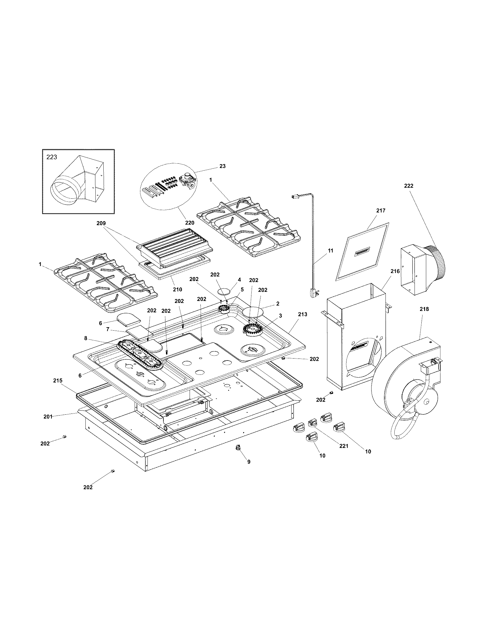 Kenmore Elite 79031123211 cook top diagram