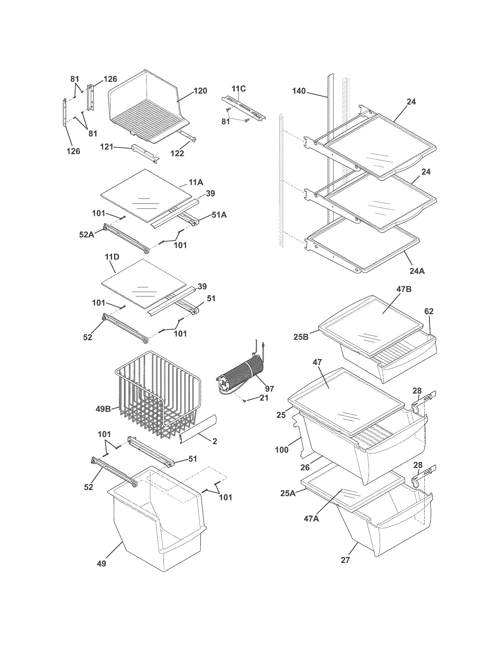 Frigidaire FGHS2655PF2 shelves diagram