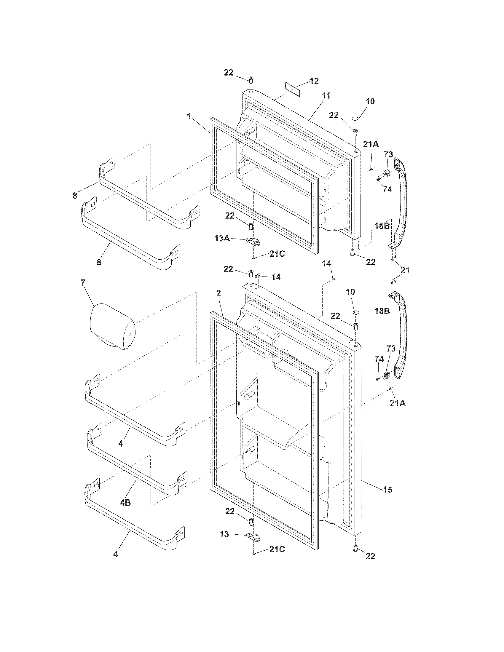 Frigidaire FFTR18D2PW3 doors diagram