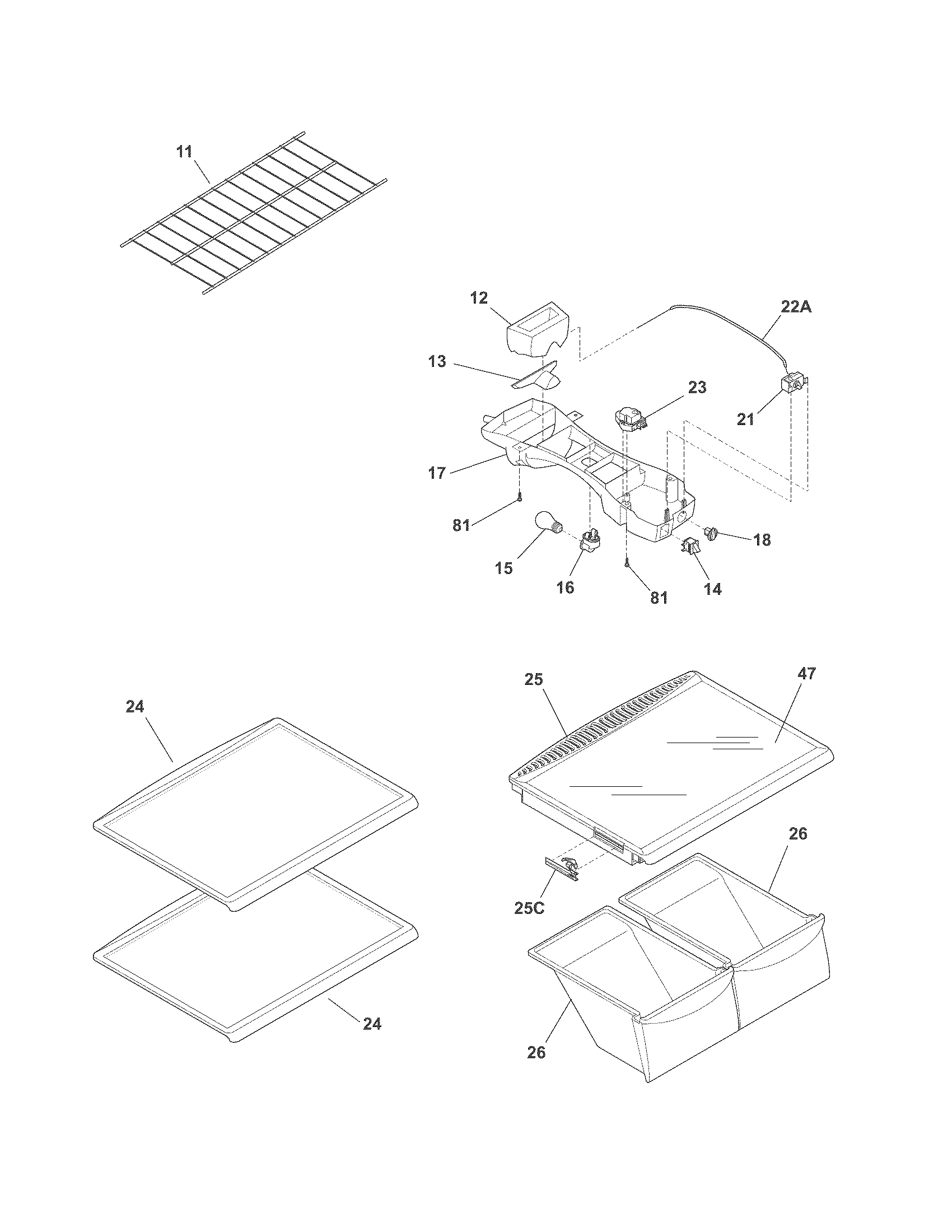 Frigidaire FFTR18D2PW3 shelves diagram