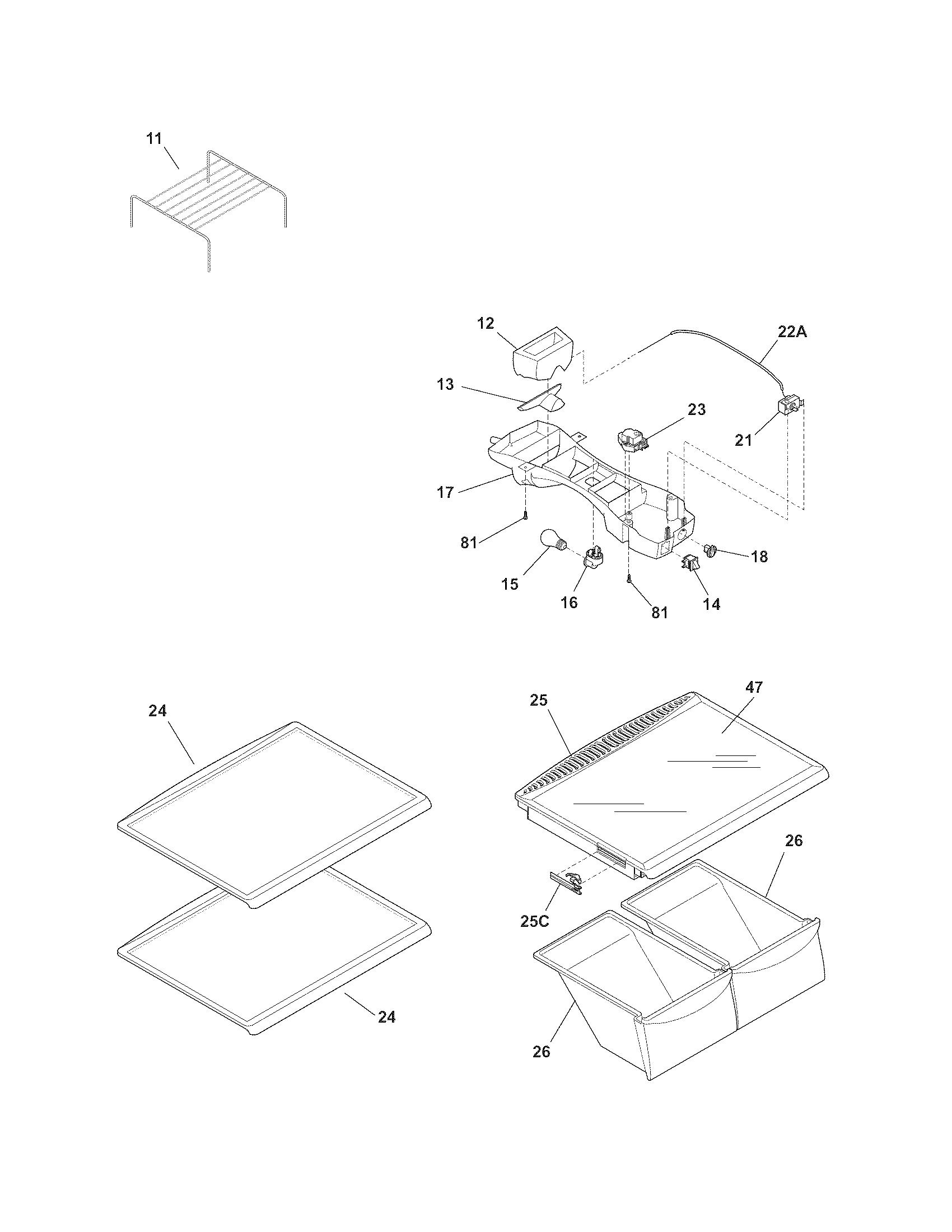 Frigidaire NFTR18X4PS5 shelves diagram