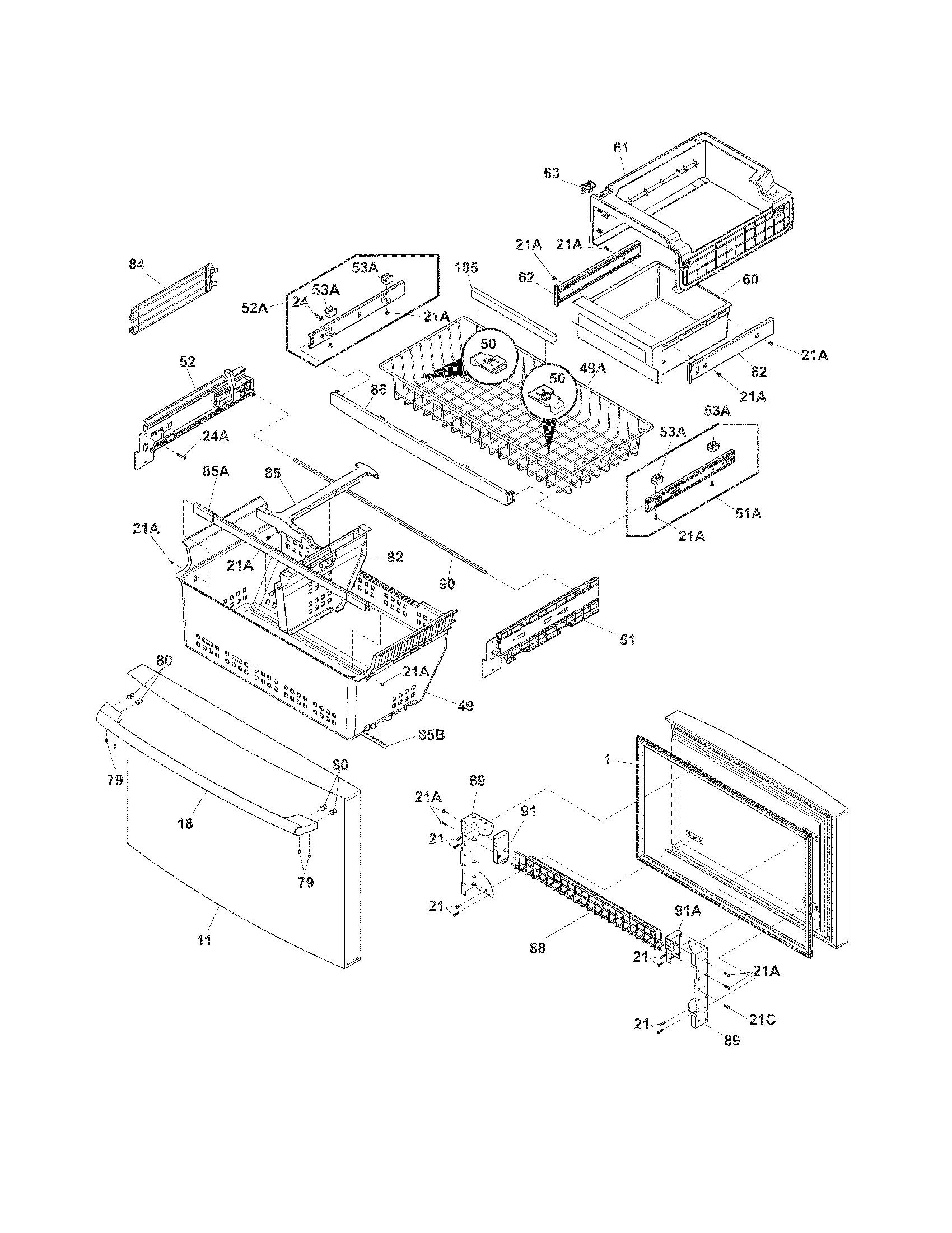 Electrolux EW23BC85KS7 freezer drawer, baskets diagram