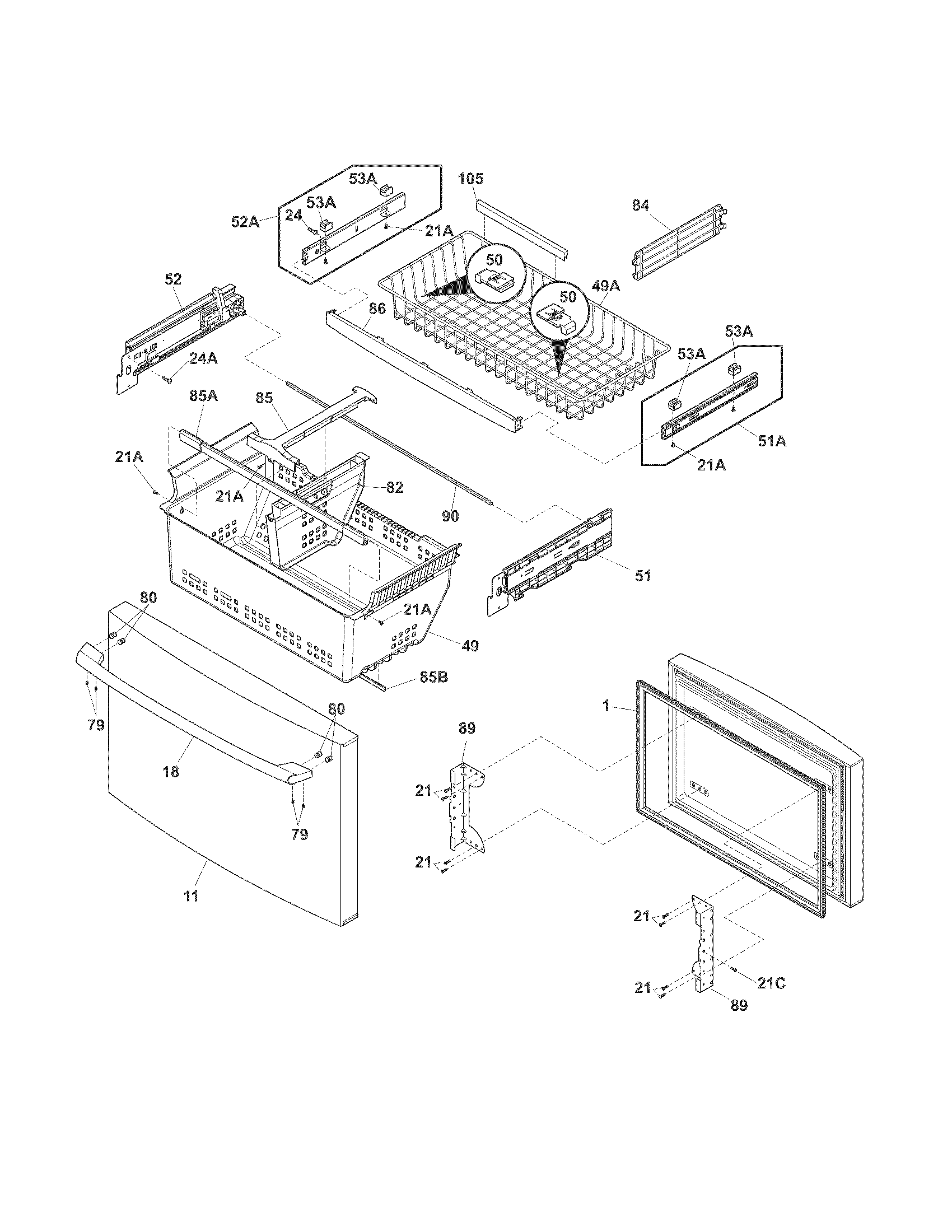 Electrolux EI23BC35KW6 freezer drawer, baskets diagram