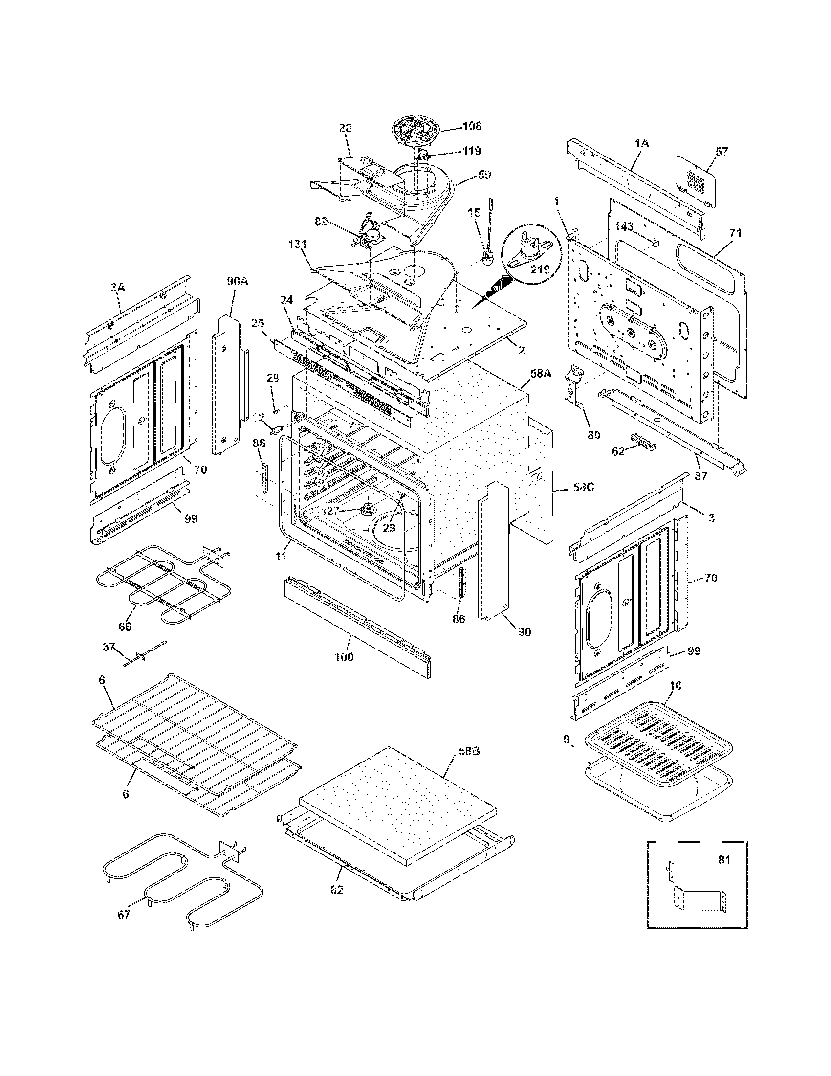 Frigidaire FFED3025PWA body diagram