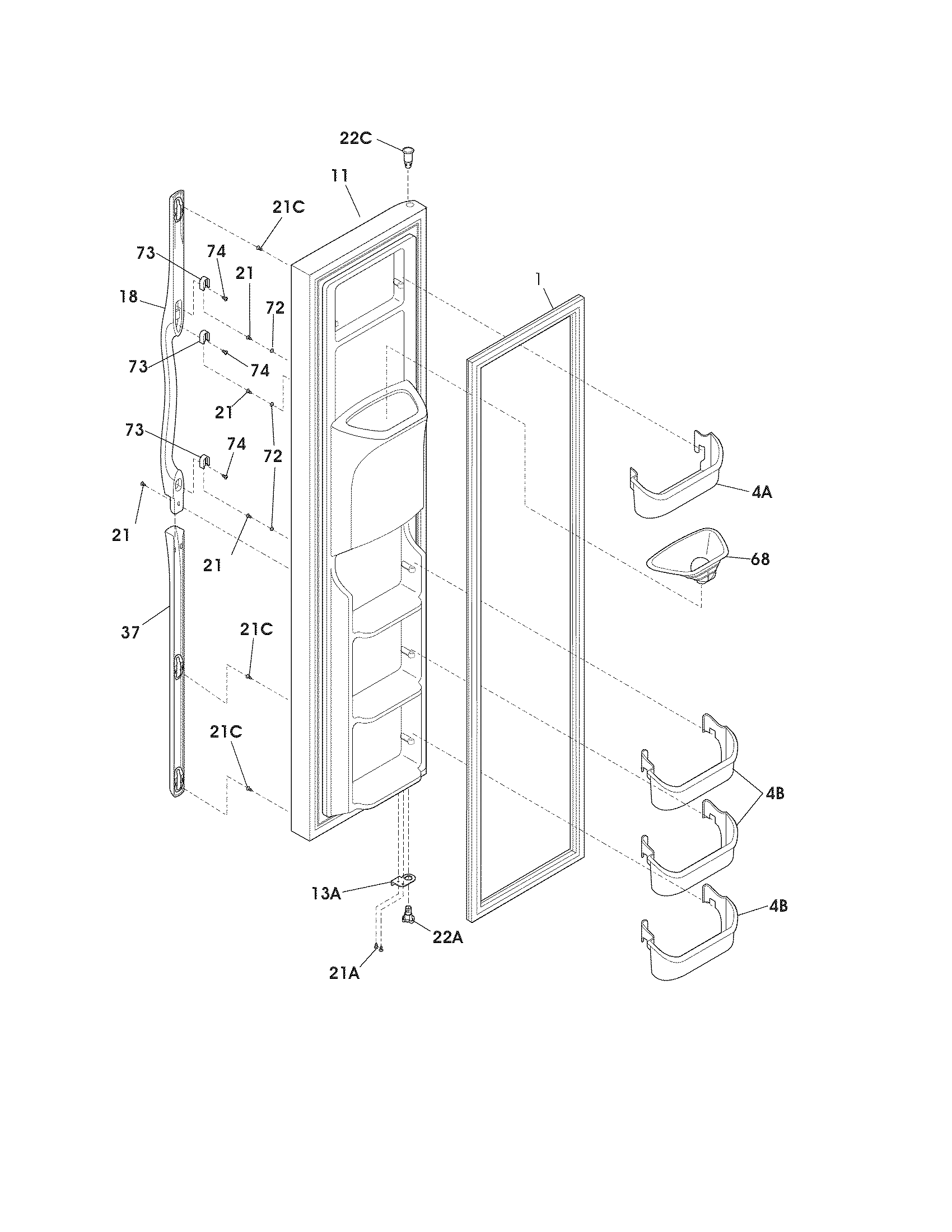 Frigidaire FRS6R5EMBK freezer door diagram