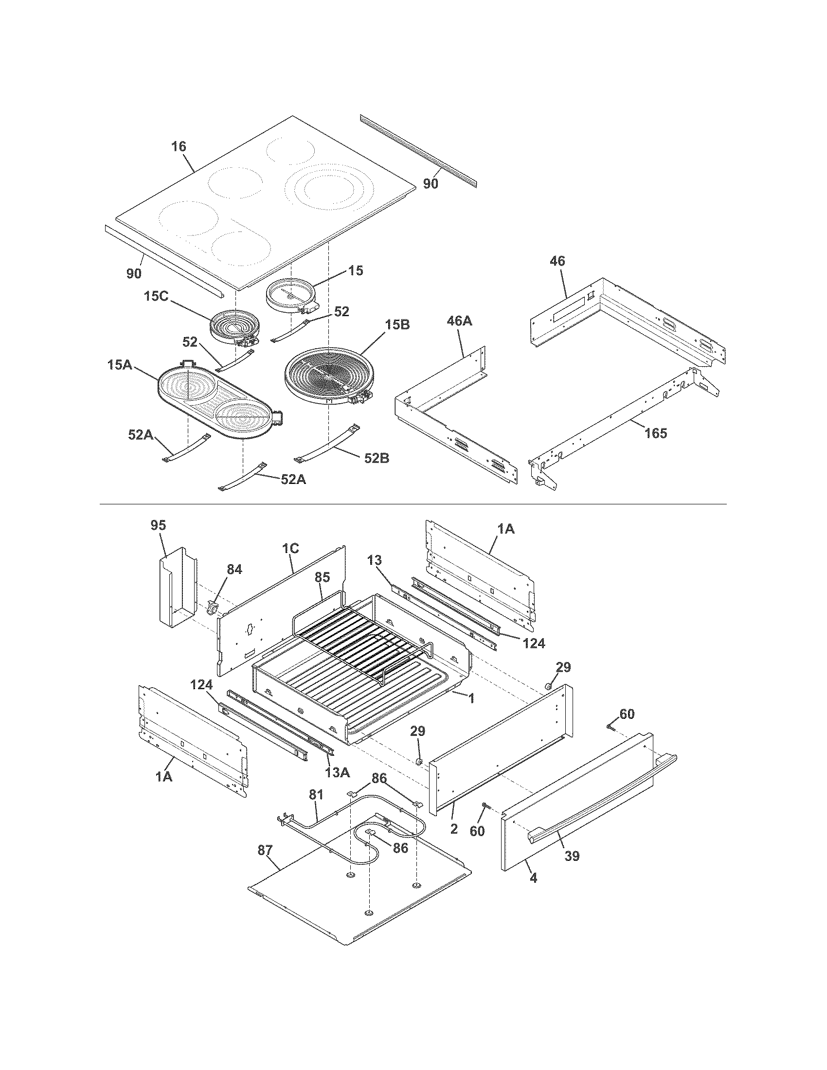 Frigidaire CPES3085PFA top/drawer diagram