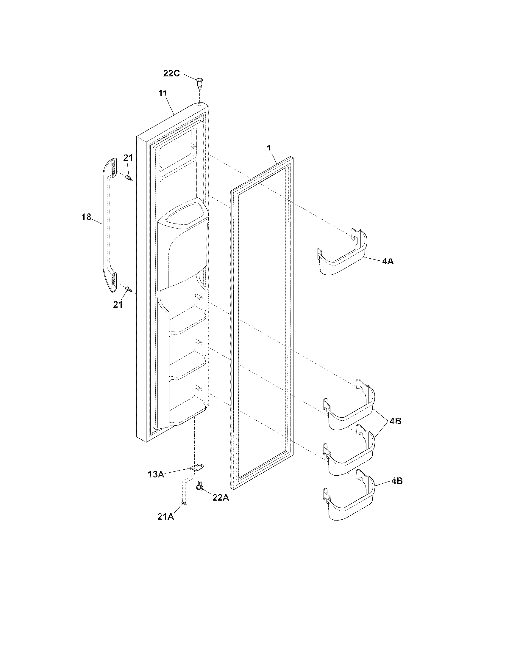 Frigidaire FFHS2322MWA freezer door diagram