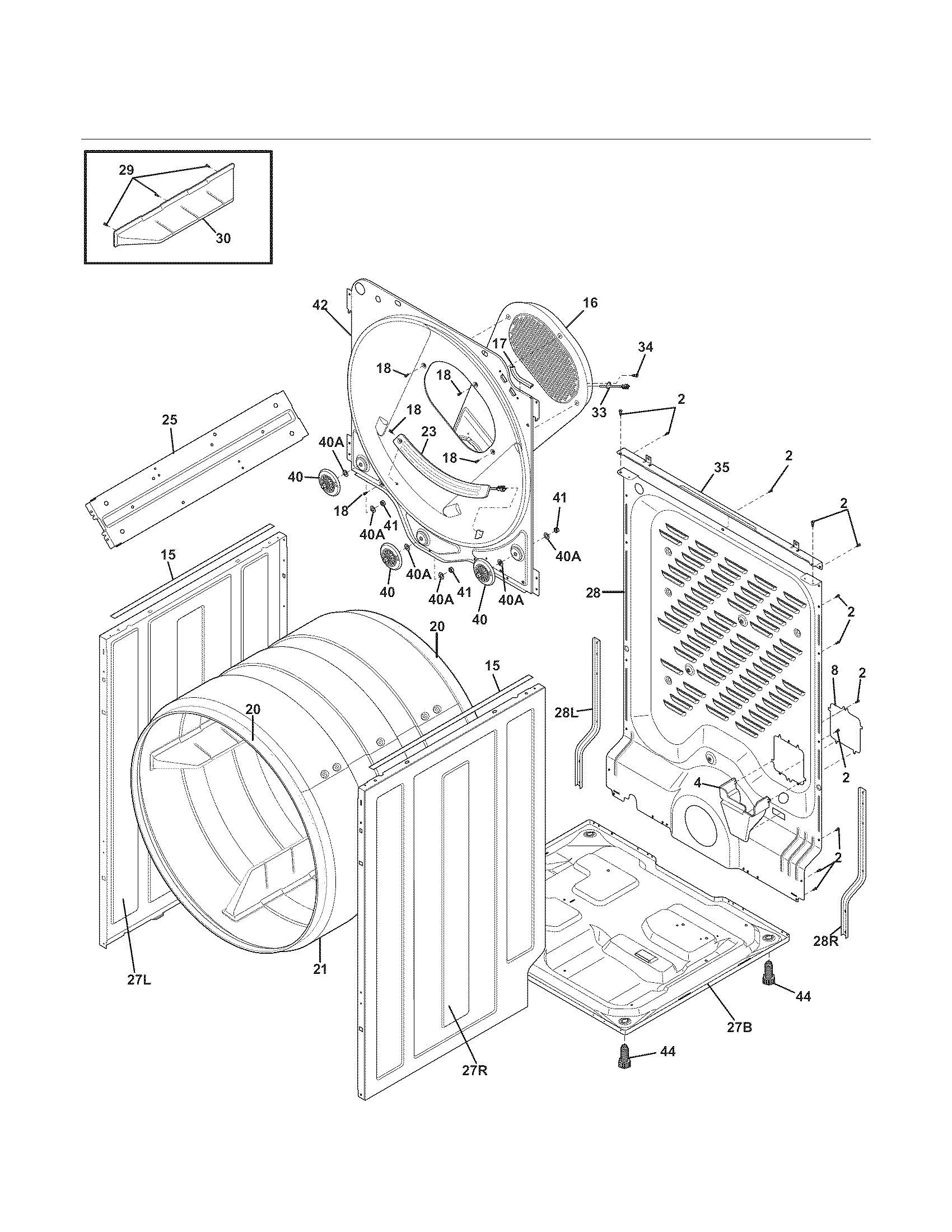Kenmore 41781122310 cabinet/drum diagram