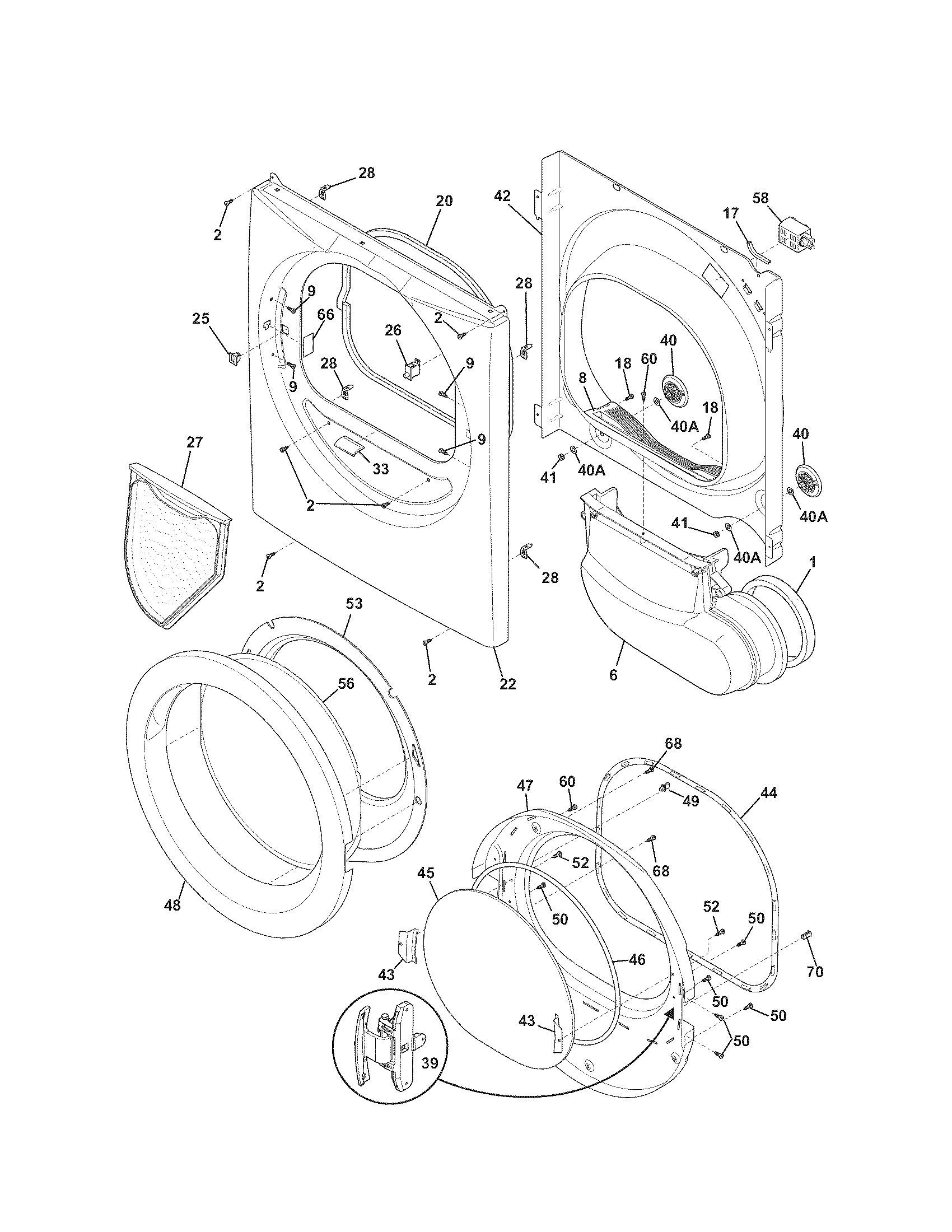 Kenmore 41781122310 front panel/lint filter diagram