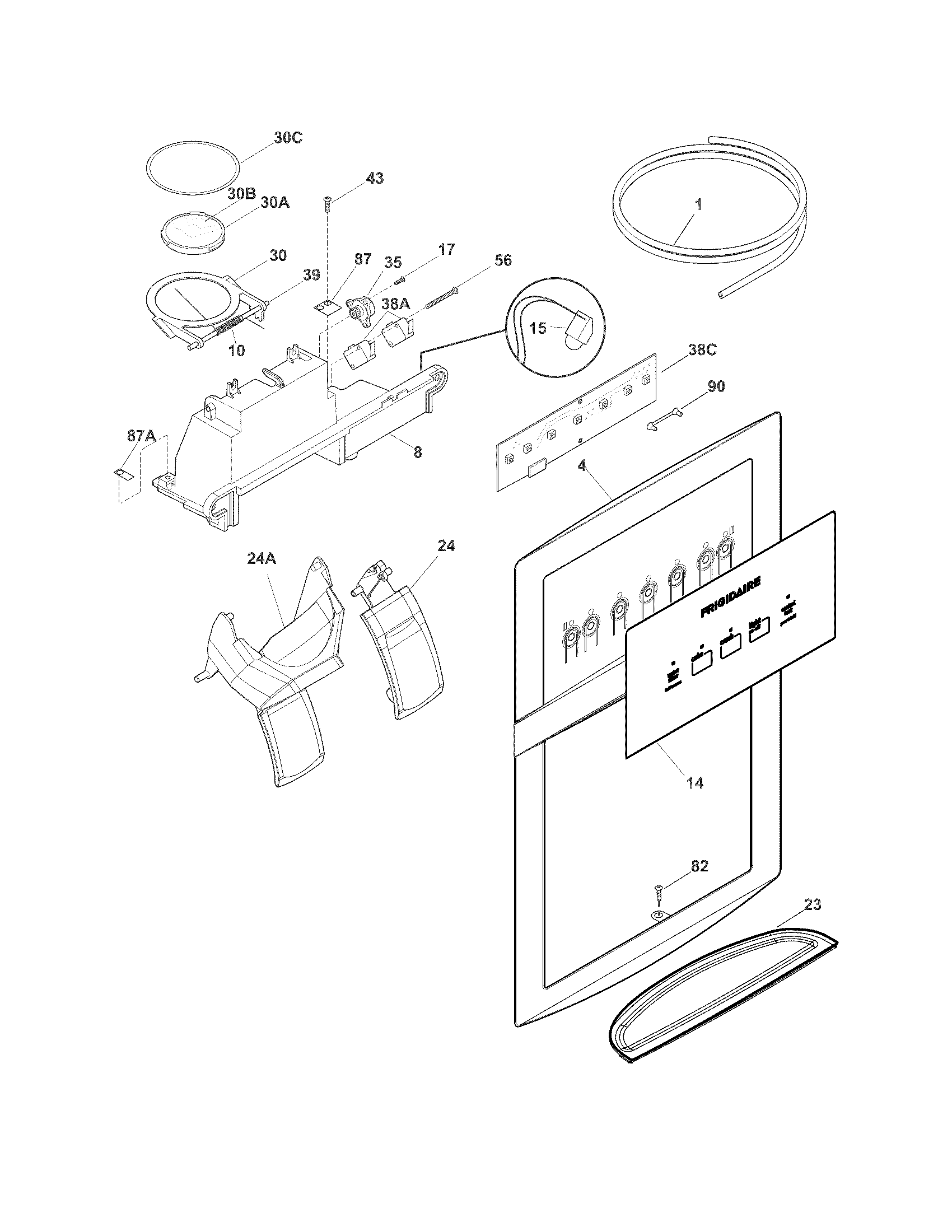 Frigidaire FFHS2322MBC ice & water dispenser diagram