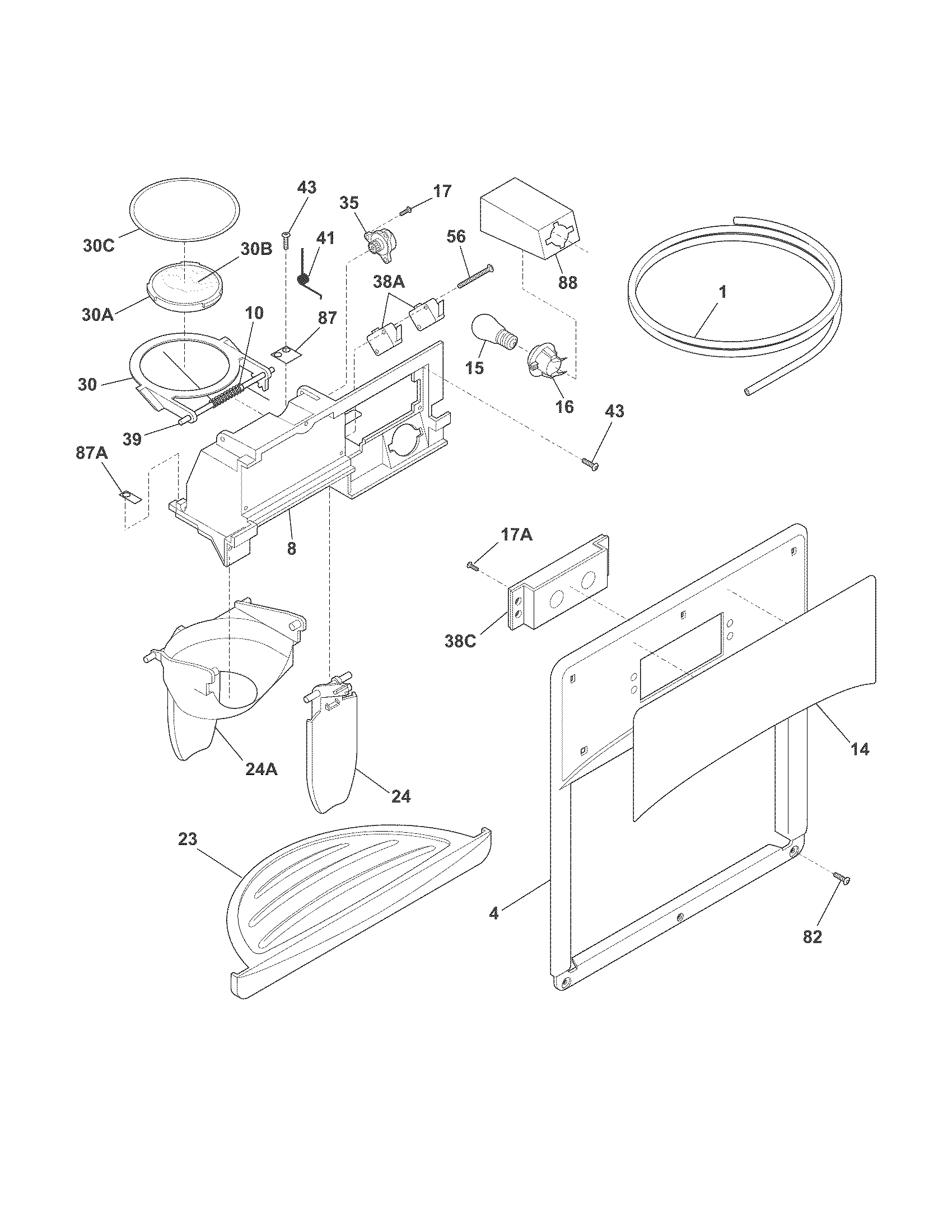 Frigidaire FFHS2611LBD ice & water dispenser diagram