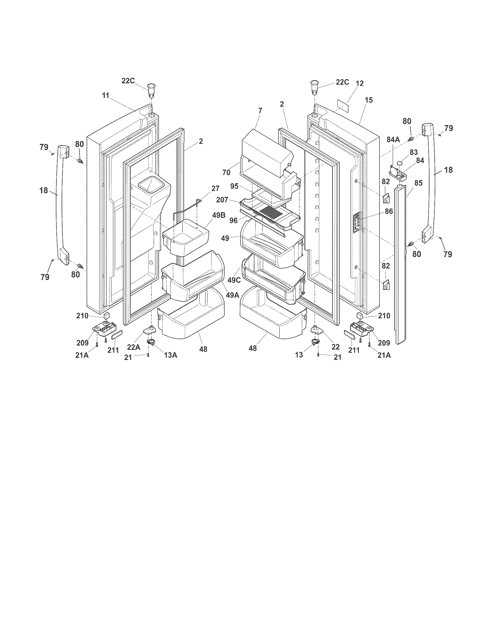 Frigidaire FPHF2399PF2 fresh food door diagram