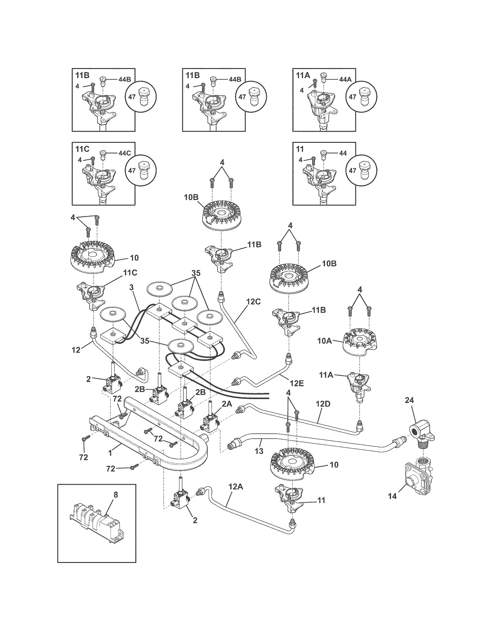 Electrolux E36GC70FSS3 burner diagram