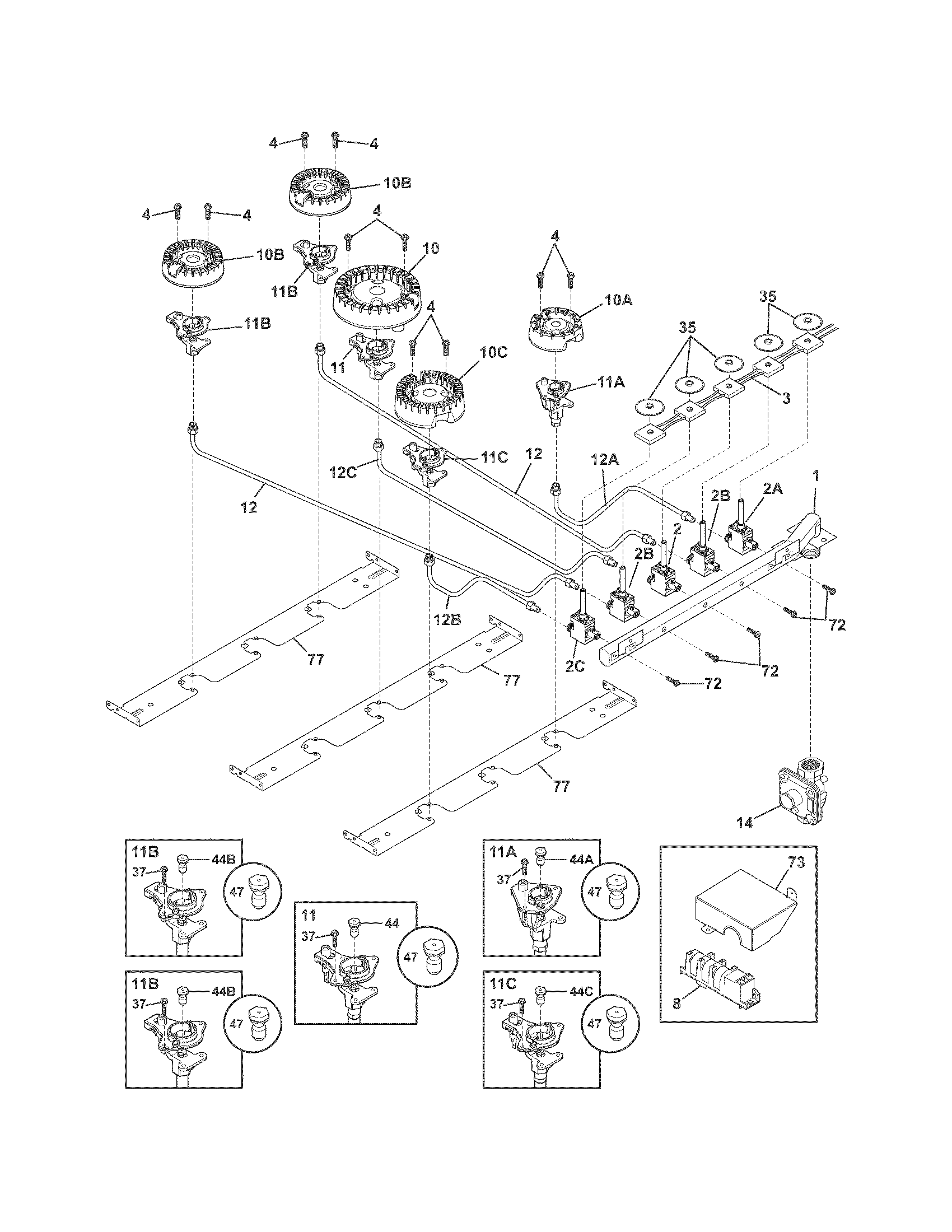 Frigidaire FGGC3665KSC burner diagram