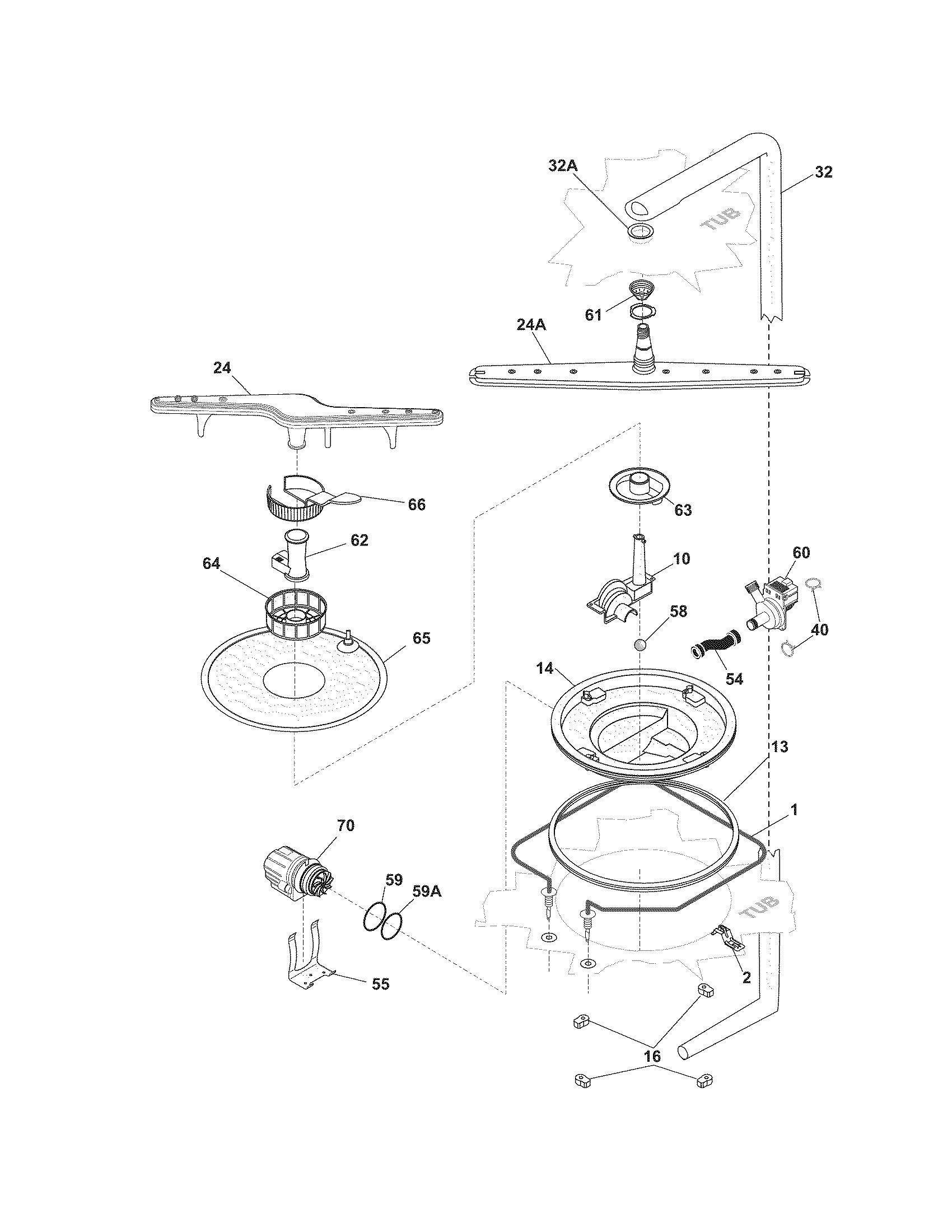 Frigidaire FDB1050REM5 motor & pump diagram