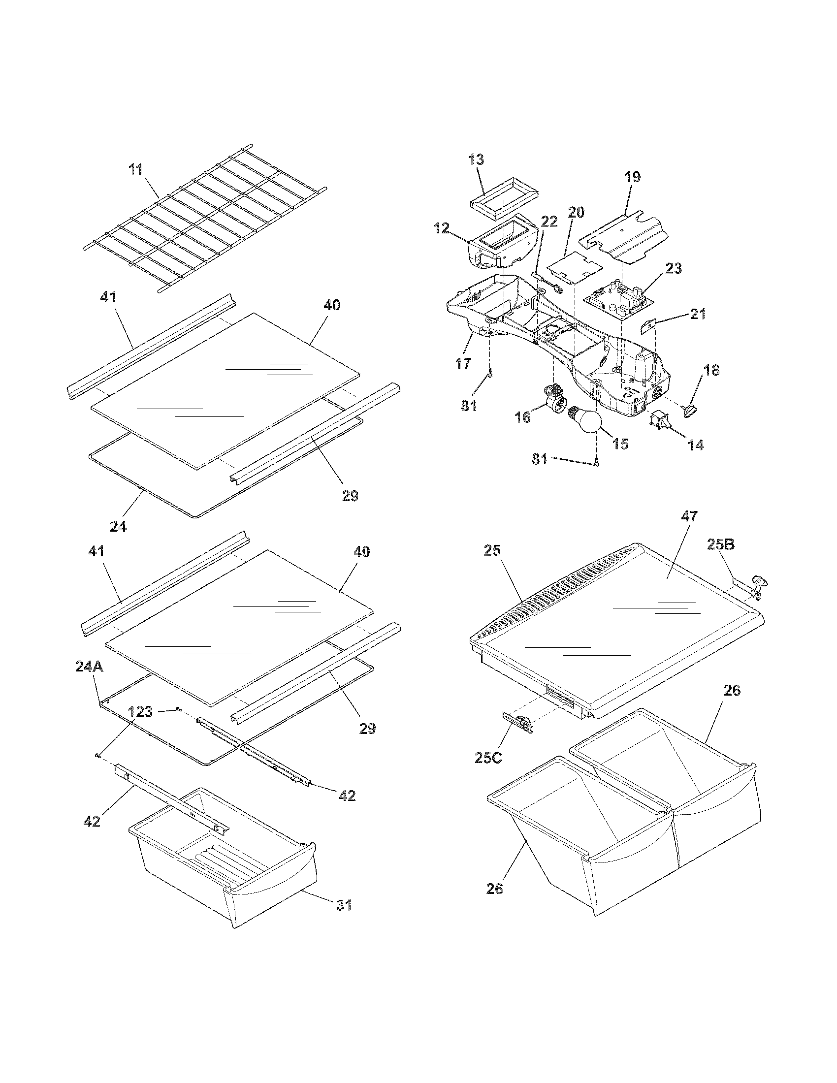 Frigidaire FFHT1800PS0 shelves diagram